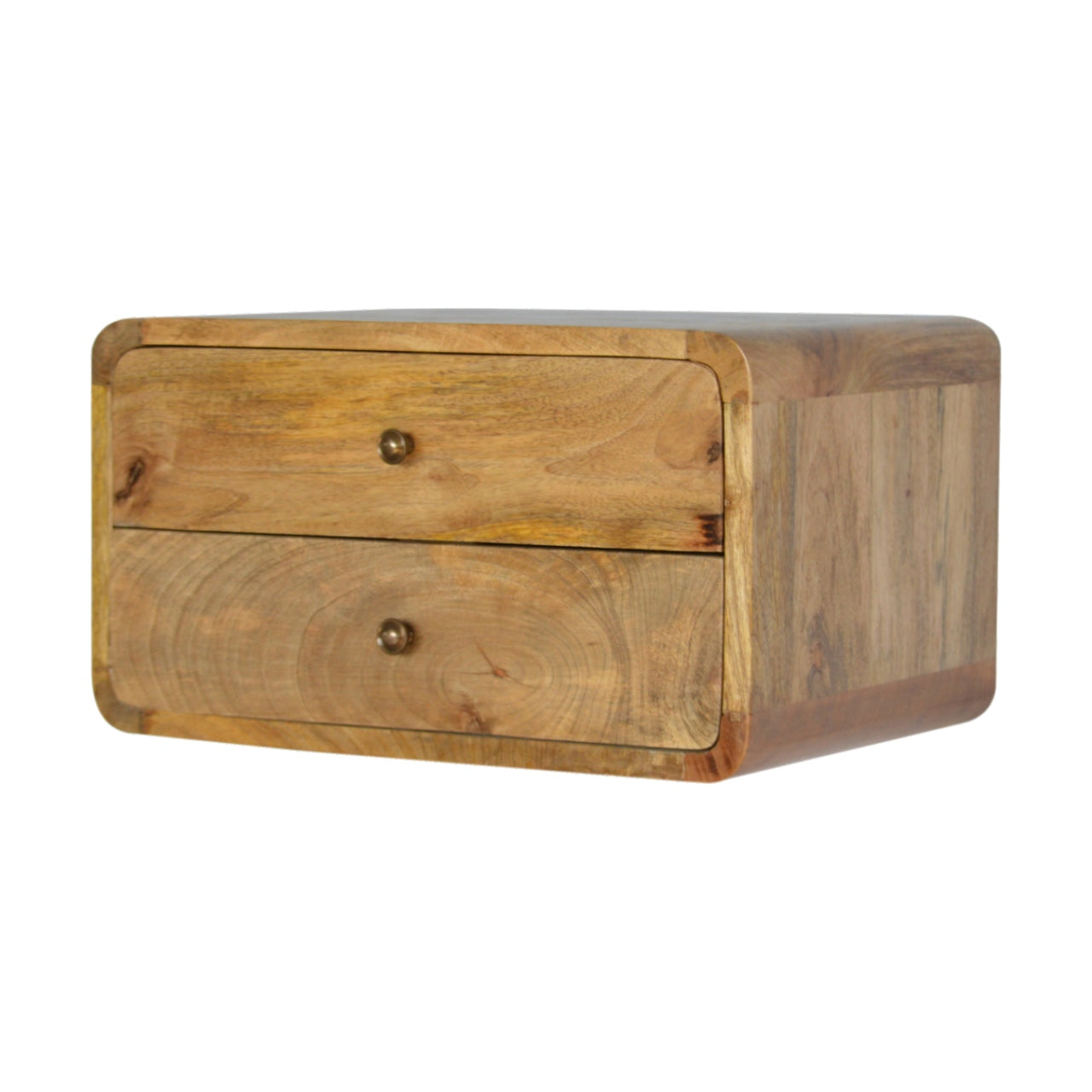 Solid Wood Floating Bedside 2 Drawer Oak-ish Brown