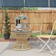 Rattan Side Table Ø60 cm Tempered Glass Boho Design Natural Wood