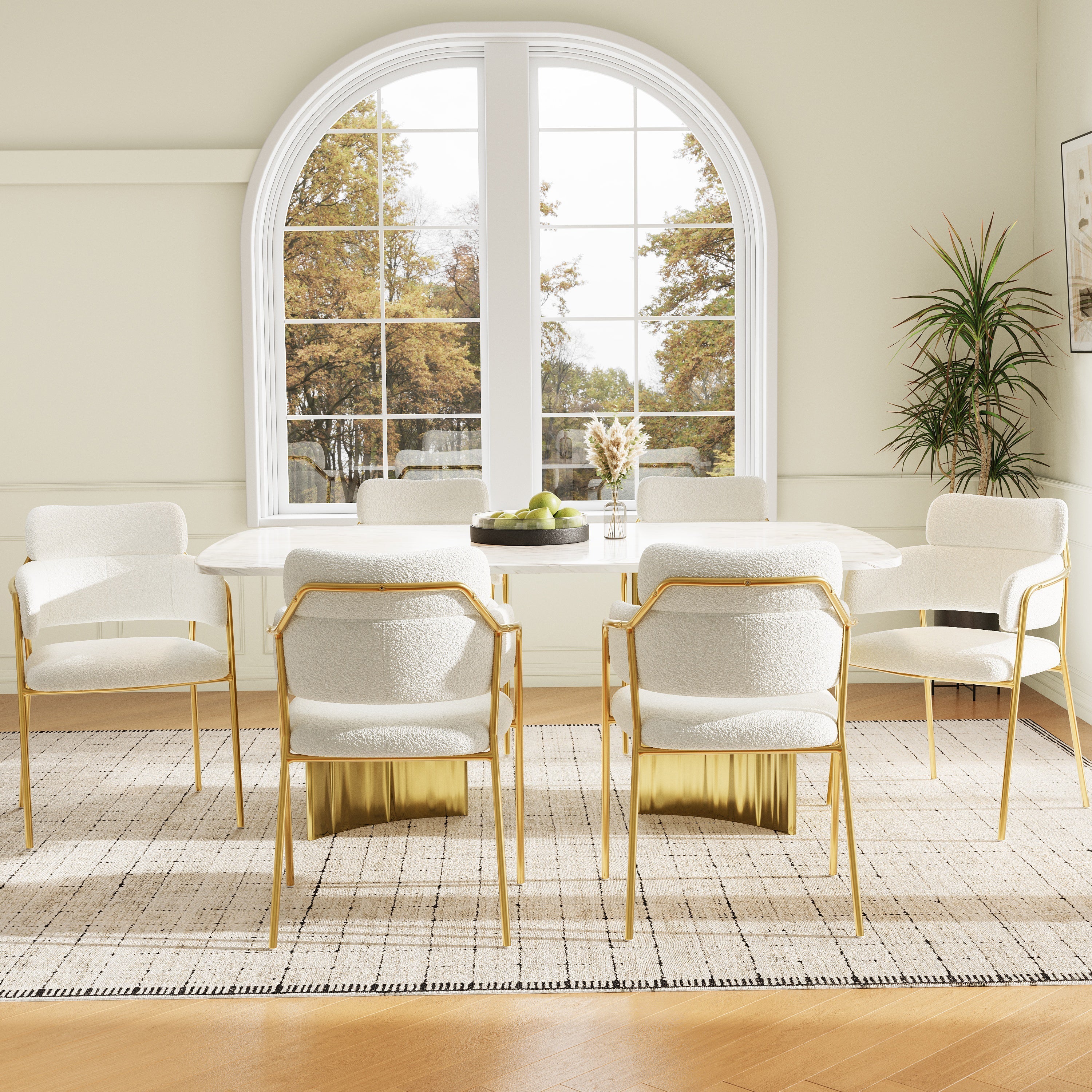 Dining Chair Set of 6 Modern Ergonomic Gold Legs - Beige