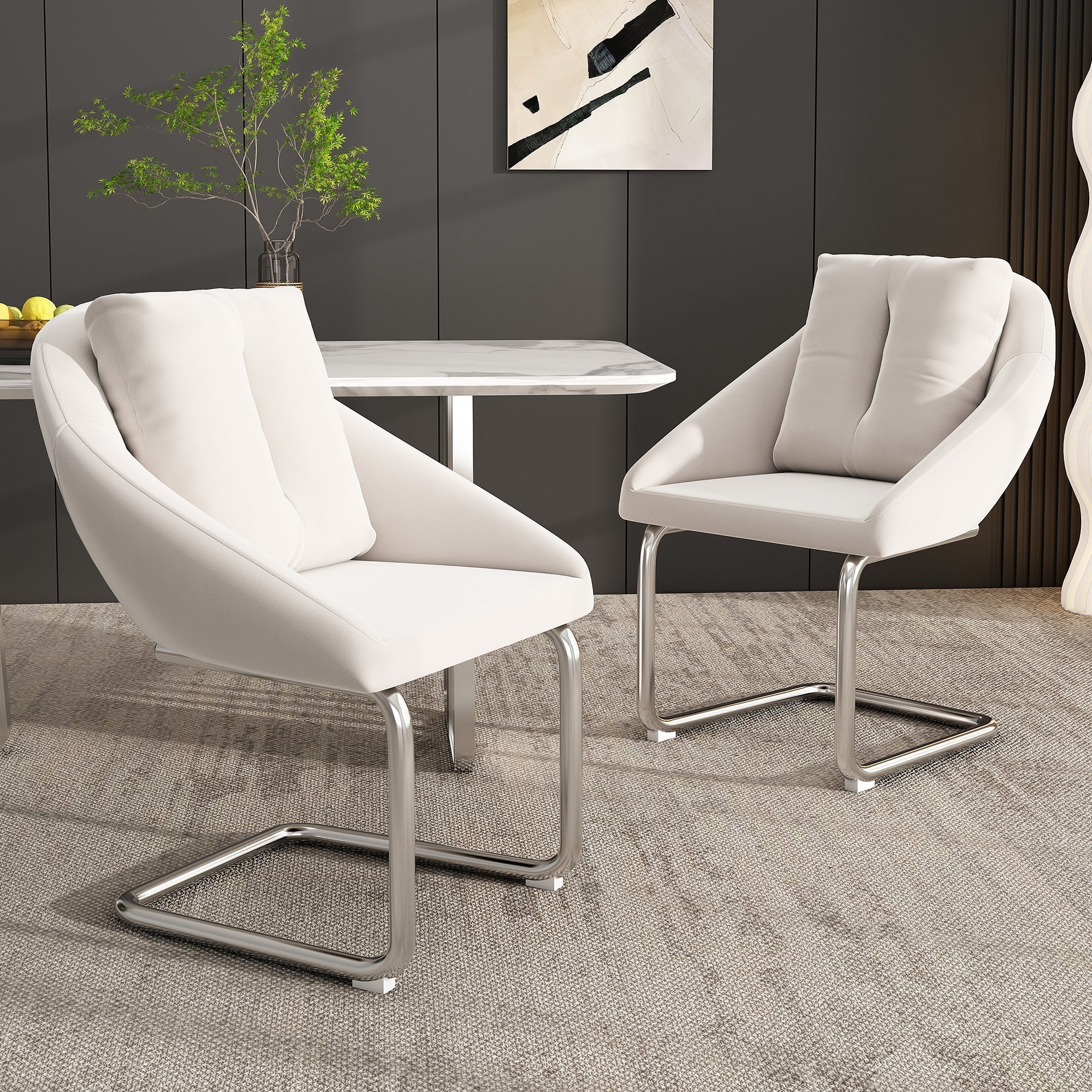 Velvet Dining Chair Set of 6, Luxurious Swivel Design with Cushions and Curved Legs, Beige Samt