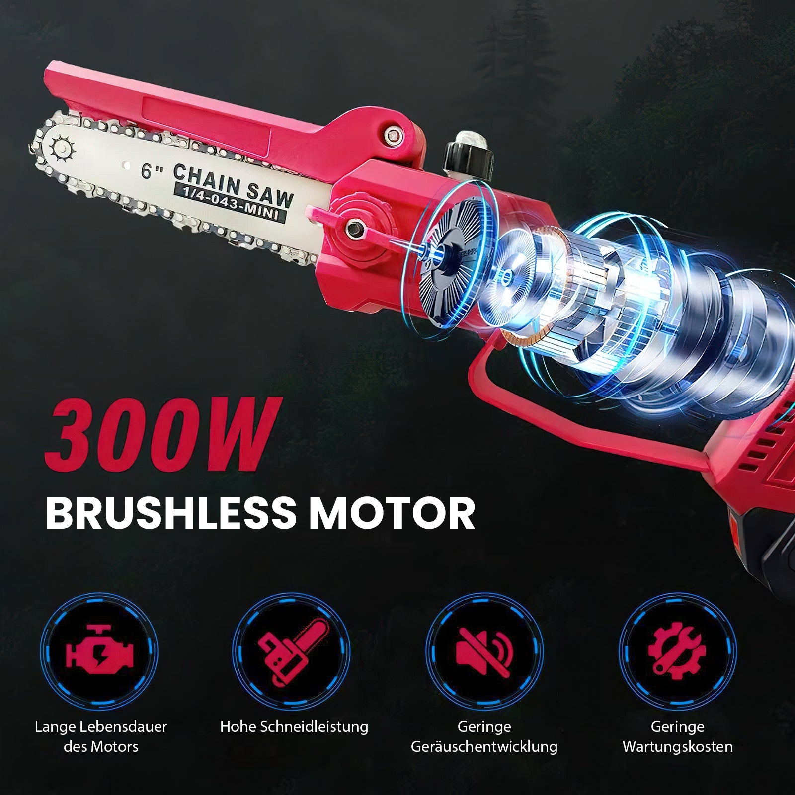 300W Cordless Pole Saw, Brushless Motor, 180° Head, Aluminum