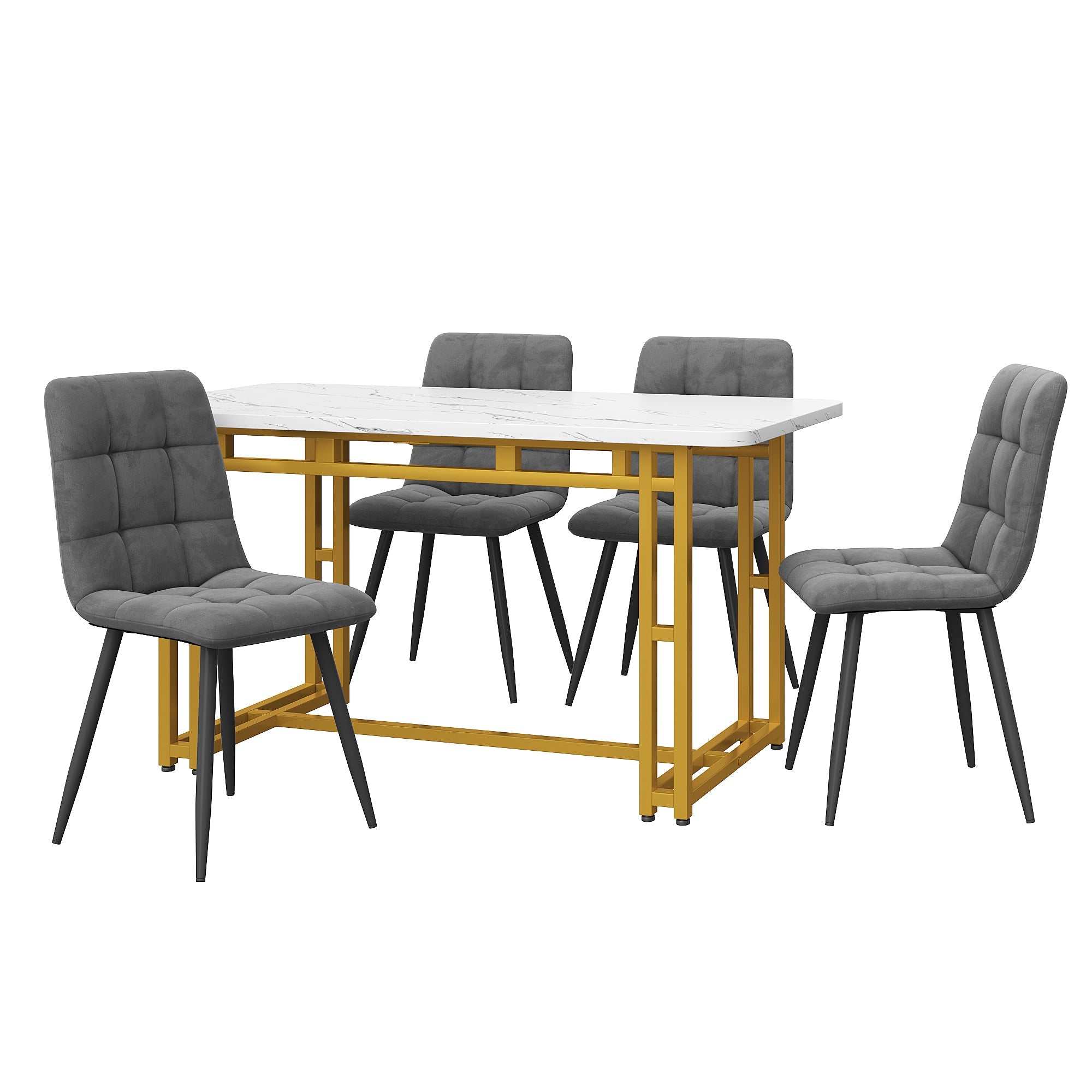 Dining Table Set 5-Piece 120x70cm Modern Golden Iron Leg Dark Grey Velvet