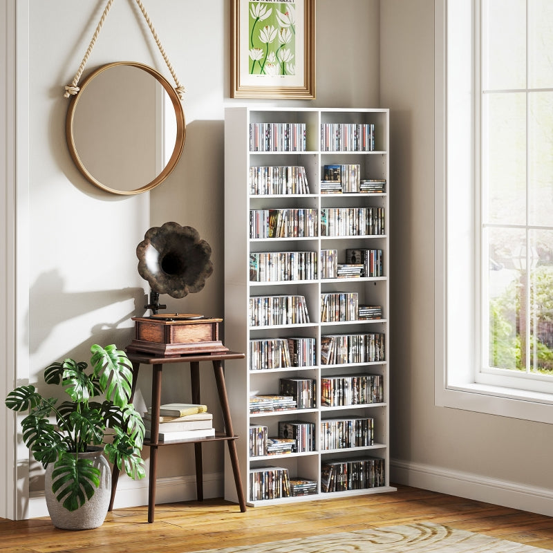 CD/DVD/Blu-ray Media Shelf/CD Stand, 640 CD/360 DVD/430 Blu-ray Storage 78.5x24x175 cm, White