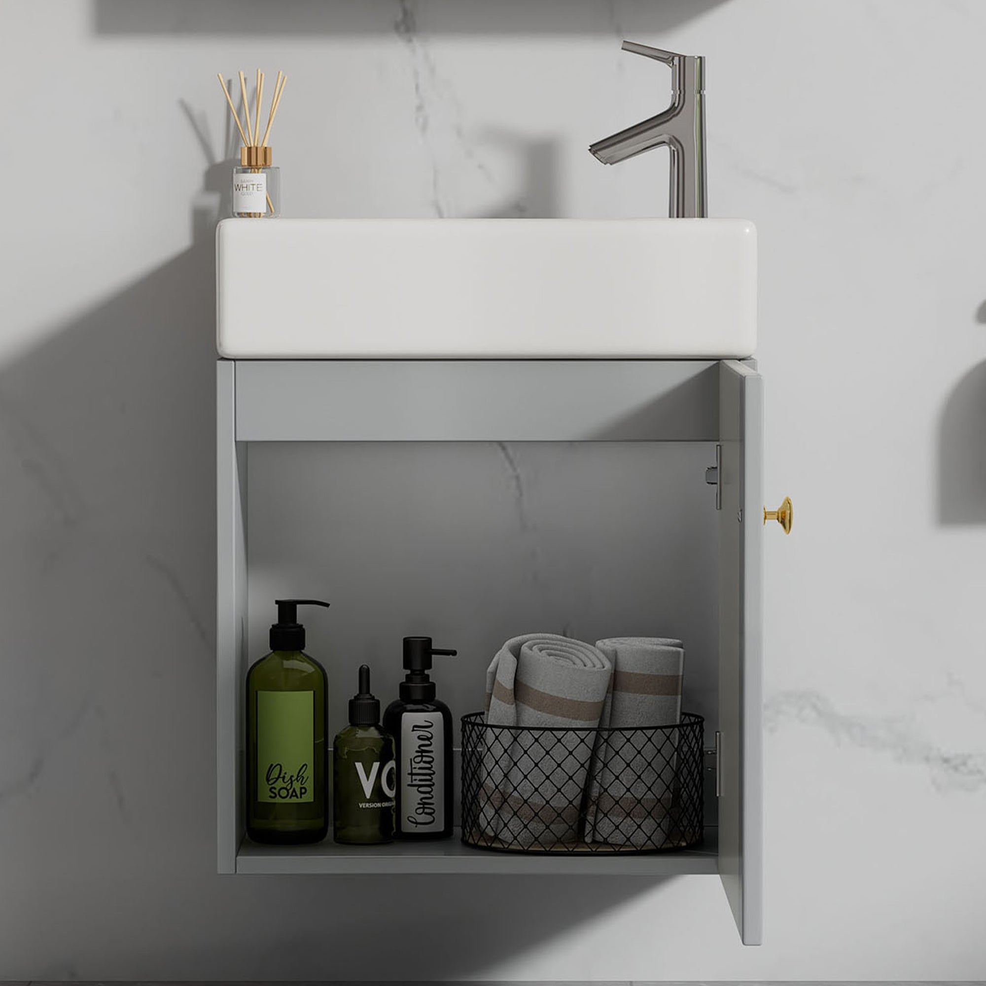 Bathroom Furniture Washbasin with 46cm Vanity Unit, Hanging, Small Guest