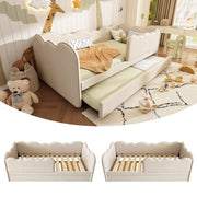 Upholstered Daybed Sofa Bed 90x190cm, Pull-out Bed Slatted Base, Linen Beige