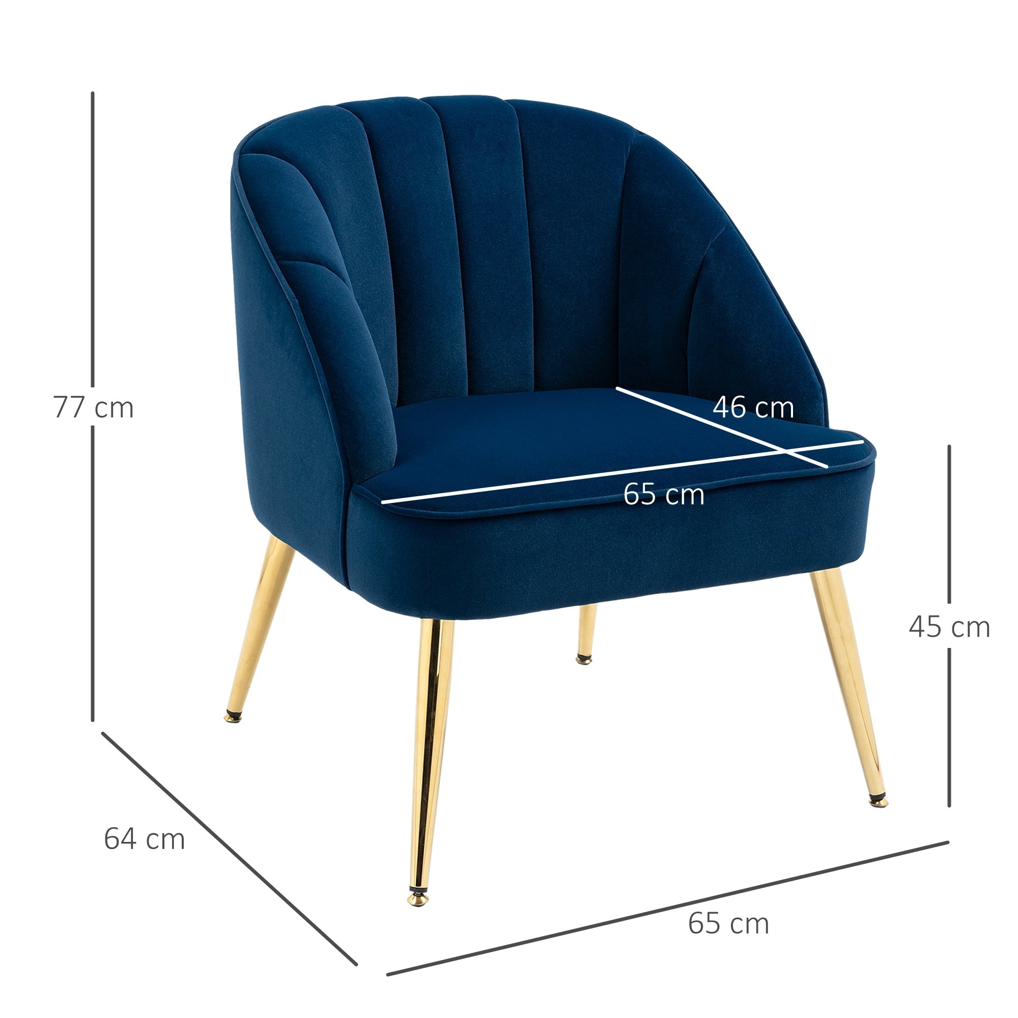 Wingback Armchair Lounge Recliner Steel Legs Velvet Look, Dark Blue