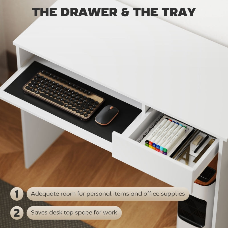 Computer Desk Compact 100cm with Keyboard Tray and Drawer, White