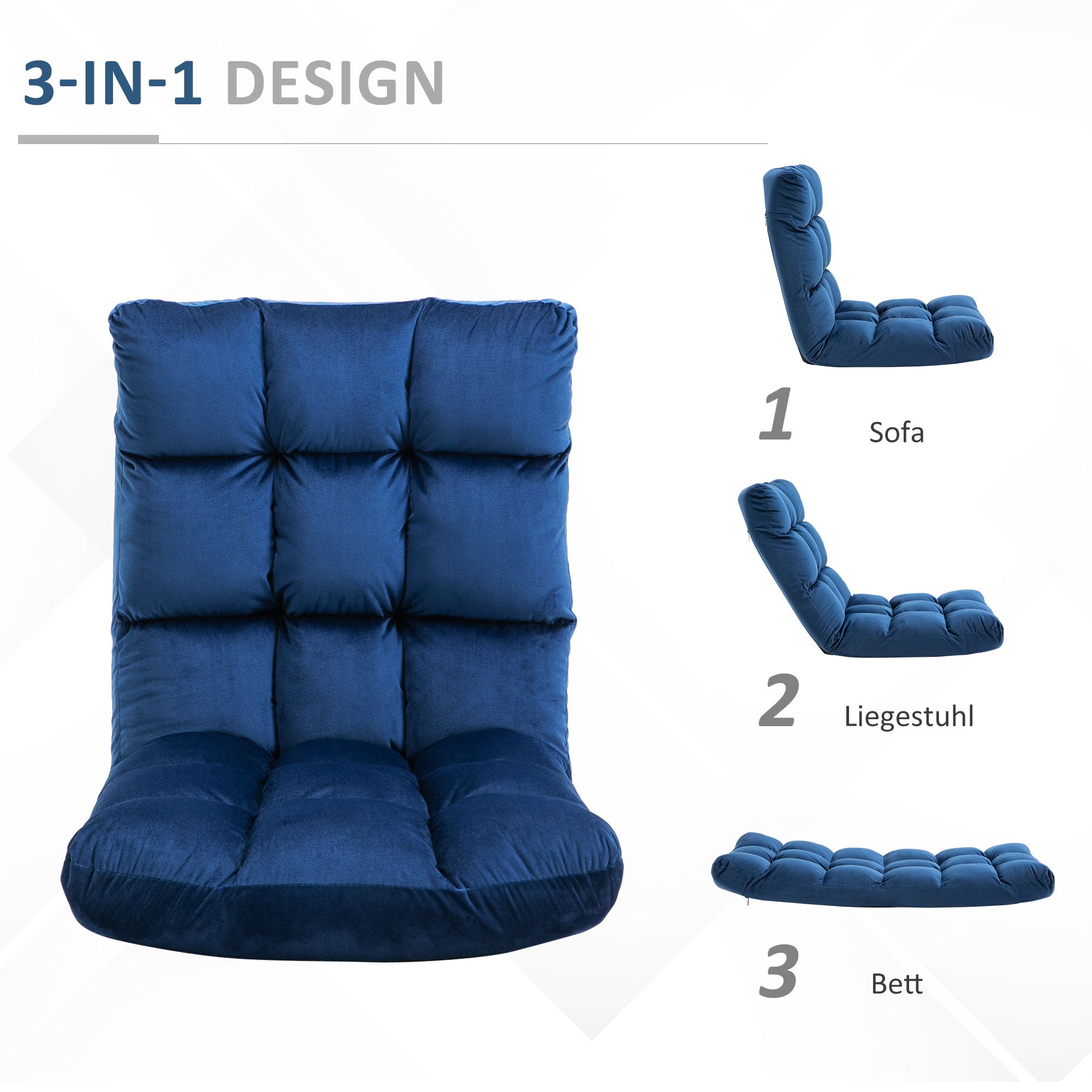 Floor Chair, 3-in-1 Foldable 13-Position, Metal Foam