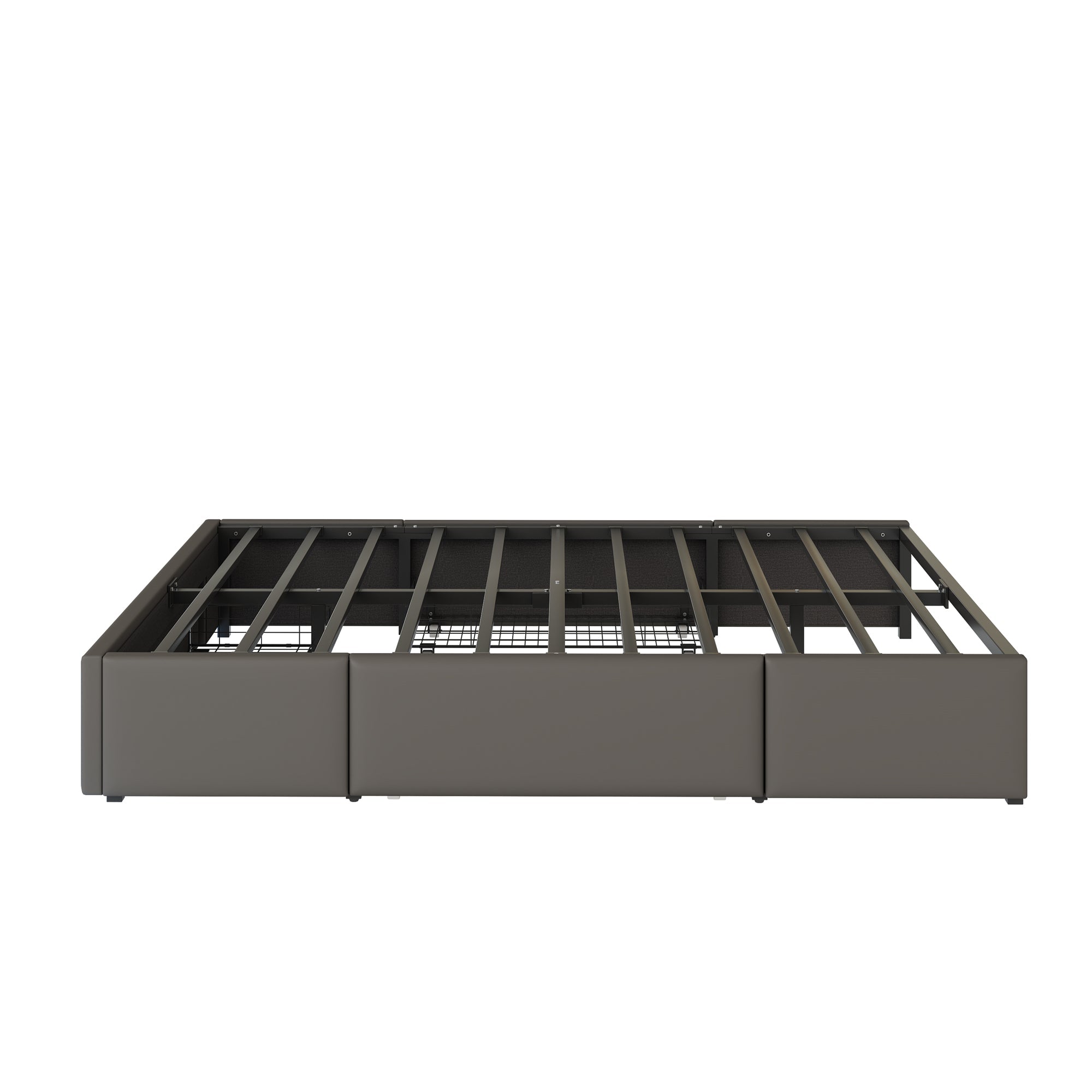 Bed Frame 140x200 with Drawers, LED Light Bar, Metal Slatted Platform, PU Leather, Gray