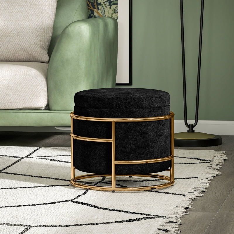 Storage Stool, Upholstered Footstool with Metal Frame, Black