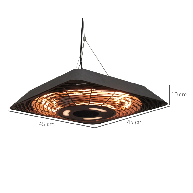 Ceiling Heater, 800W/1200W/2000W 5 Modes Radiant Heater, IP45 Electric Patio Heater with Remote Control, Aluminum Glass Black
