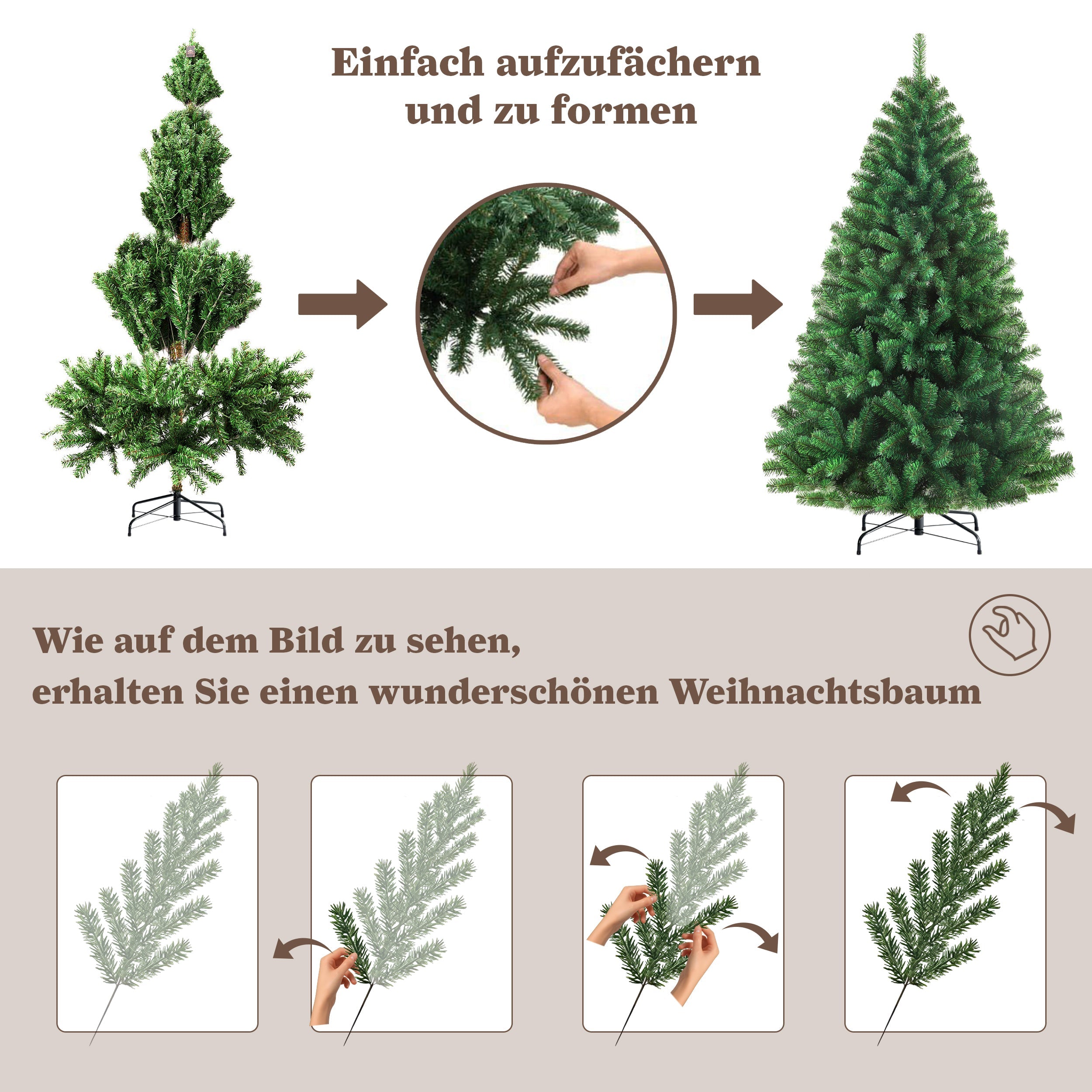 Artificial Christmas Tree 180cm 900 Branches Pre-Lit Stable Metal Base