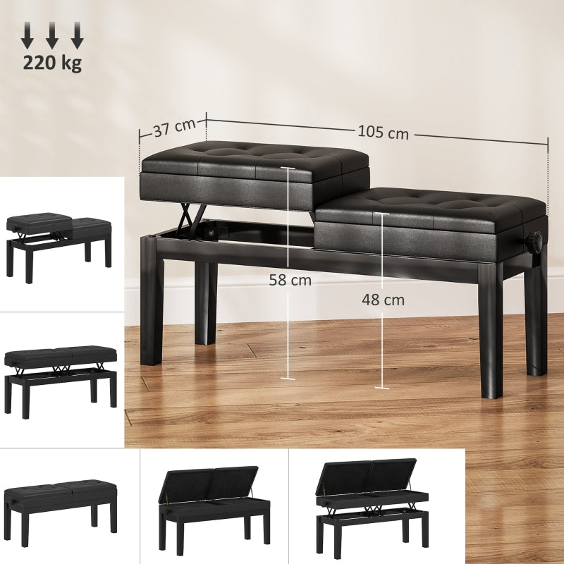 Klavierbank, höhenverstellbar, Stauraum, 220 kg Tragkraft, Kunstleder, Schwarz