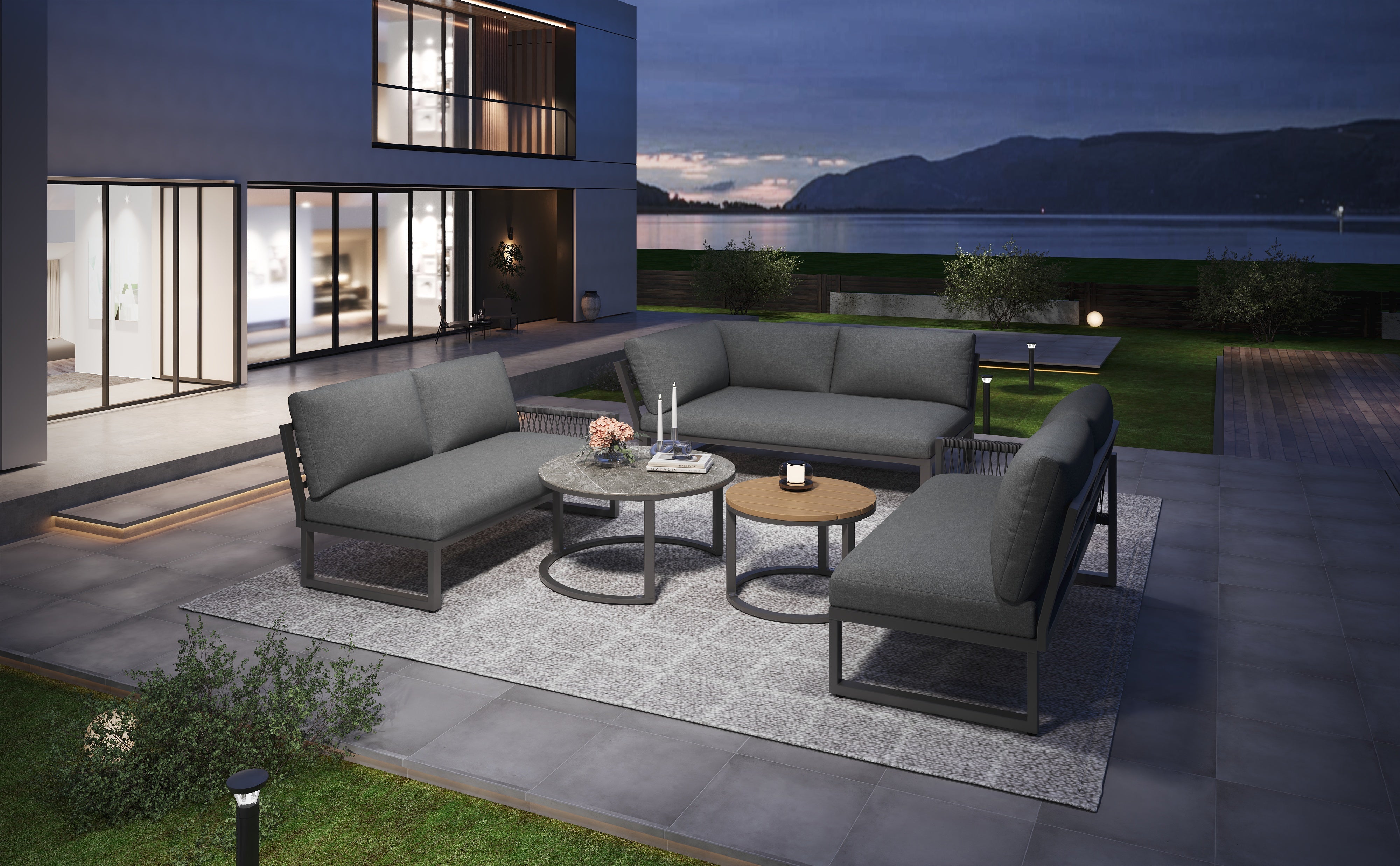 Garden Lounge Set Corner Sofa 6-7 Seater Adjustable Legs - Grey