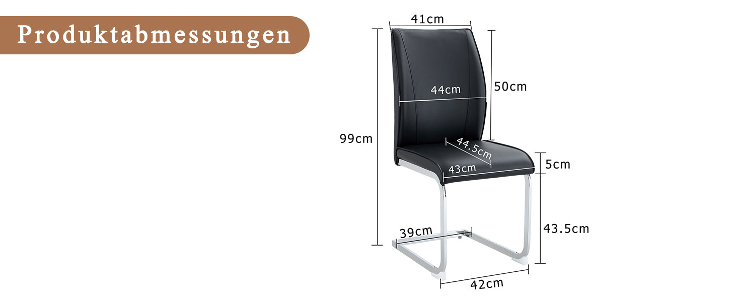 Stühle (4er-Set), bequem mit silberfarbenen Metallbeinen, schwarzes PU