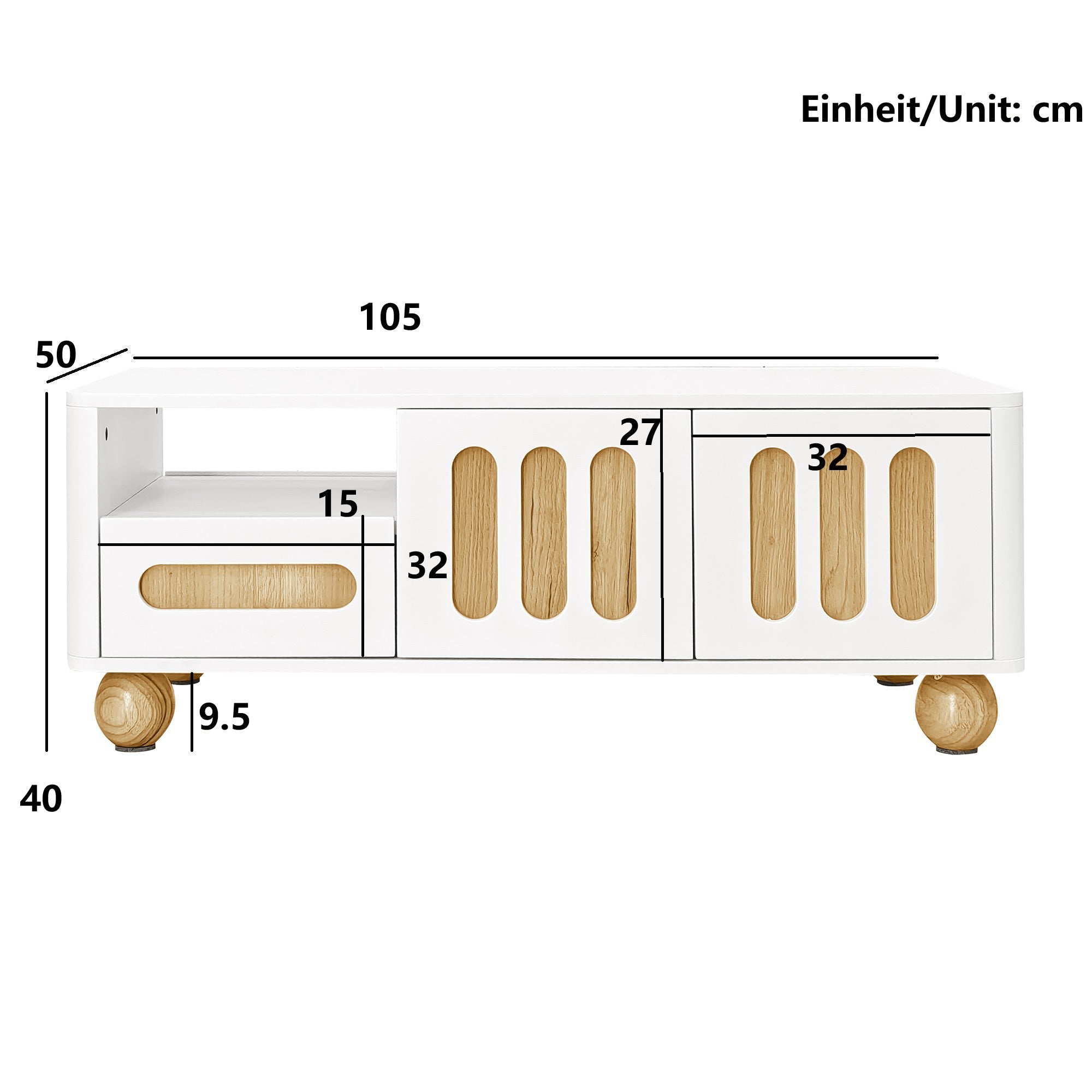Coffee Table, 105x50x40 cm, 4 Doors, 2 Drawers, LED Light, White Wood