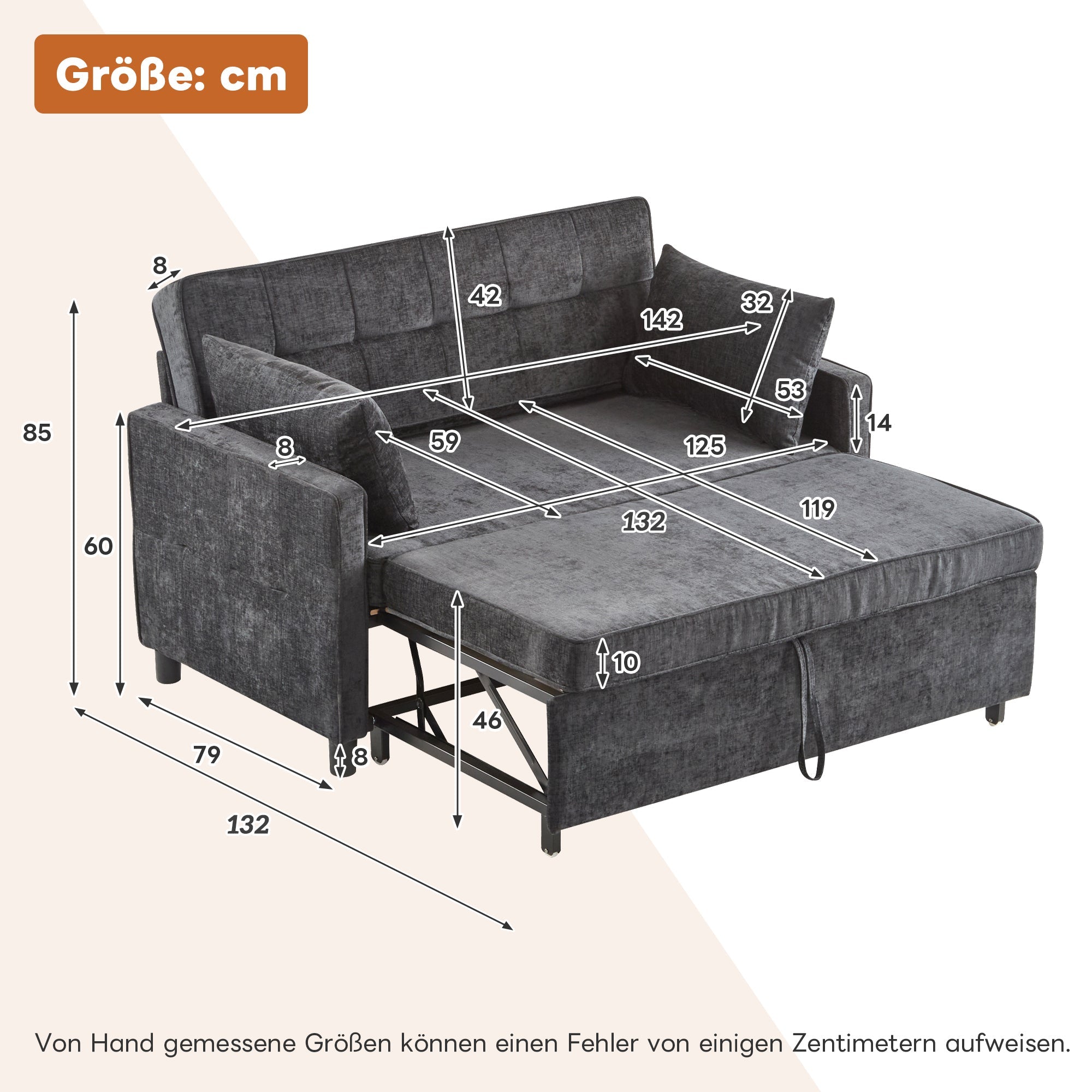 Sofa Bed Two-Seater Sleeper, Adjustable Backrest High-Density Foam, Chenille Fabric