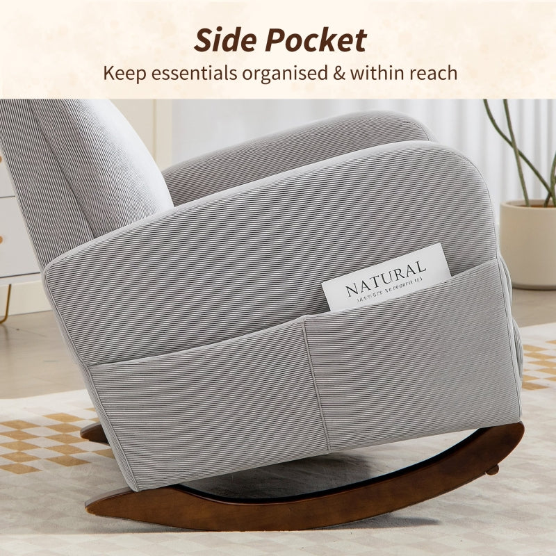 Corduroy Rocking Armchair Padded 11° Rocking Base Grey