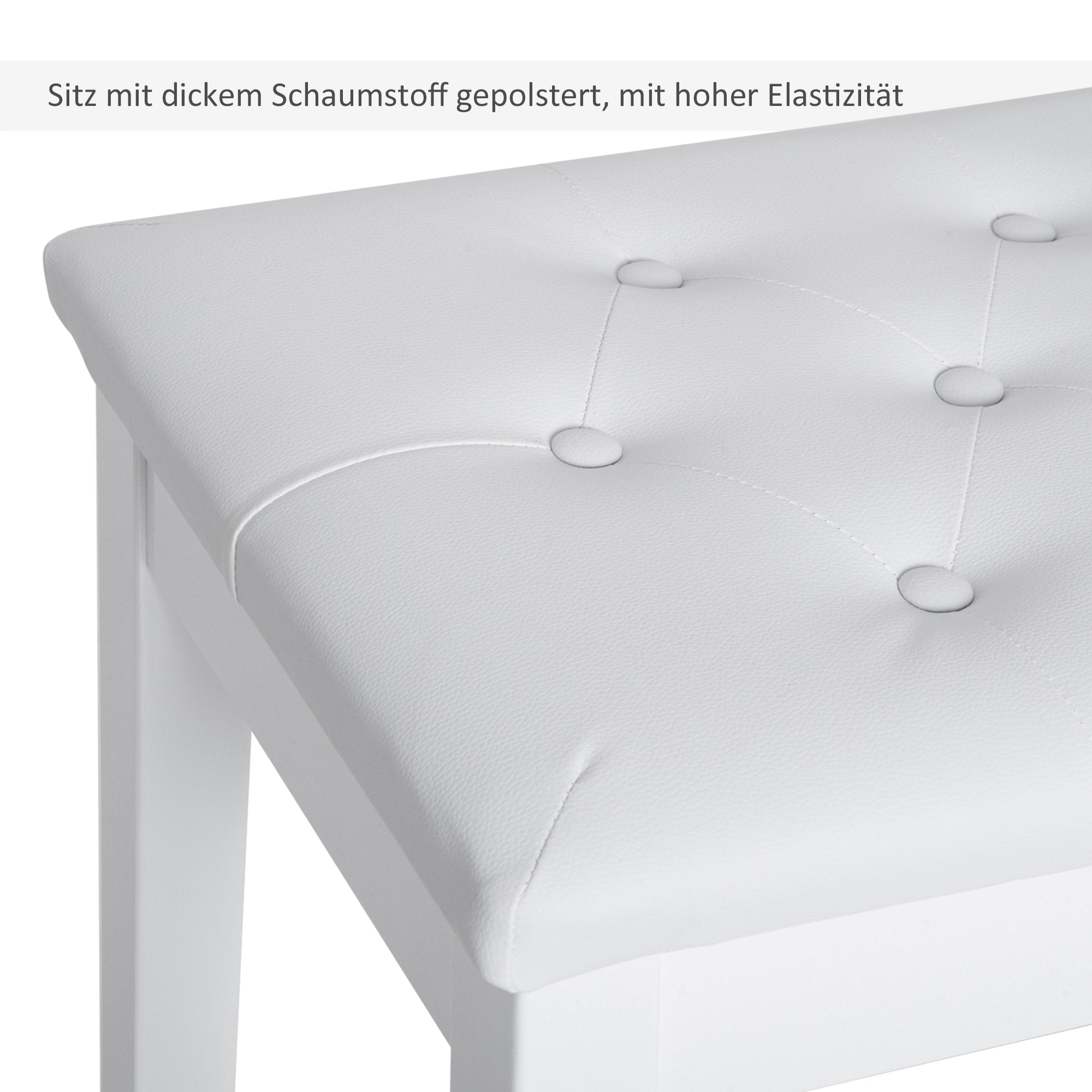 Piano Stool Bench with Storage Space, Rubber Wood & Faux Leather, White