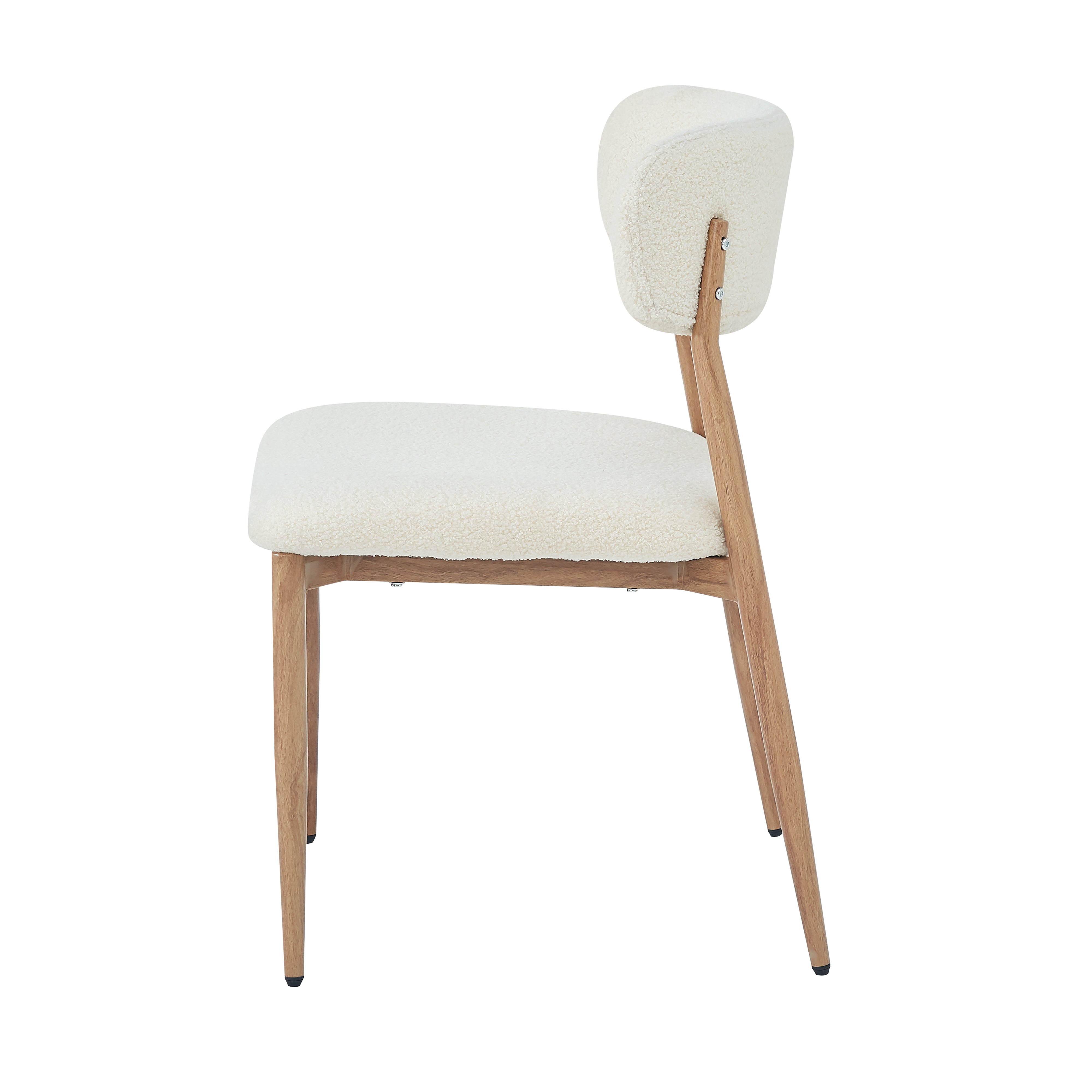 Set of 6 Dining Chairs with Wood-Look Metal Legs and Bouclé, Natural Color