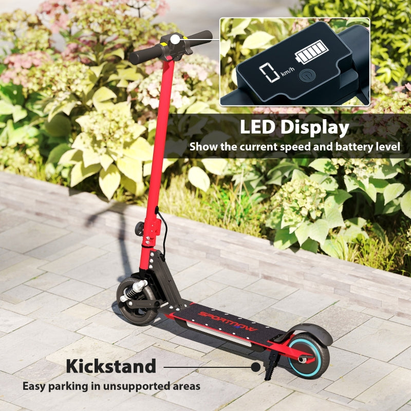 SPORTNOW Folding Electric Scooter for Kids, Dual Brakes, Front Suspension, LED Colourful Lights, Red