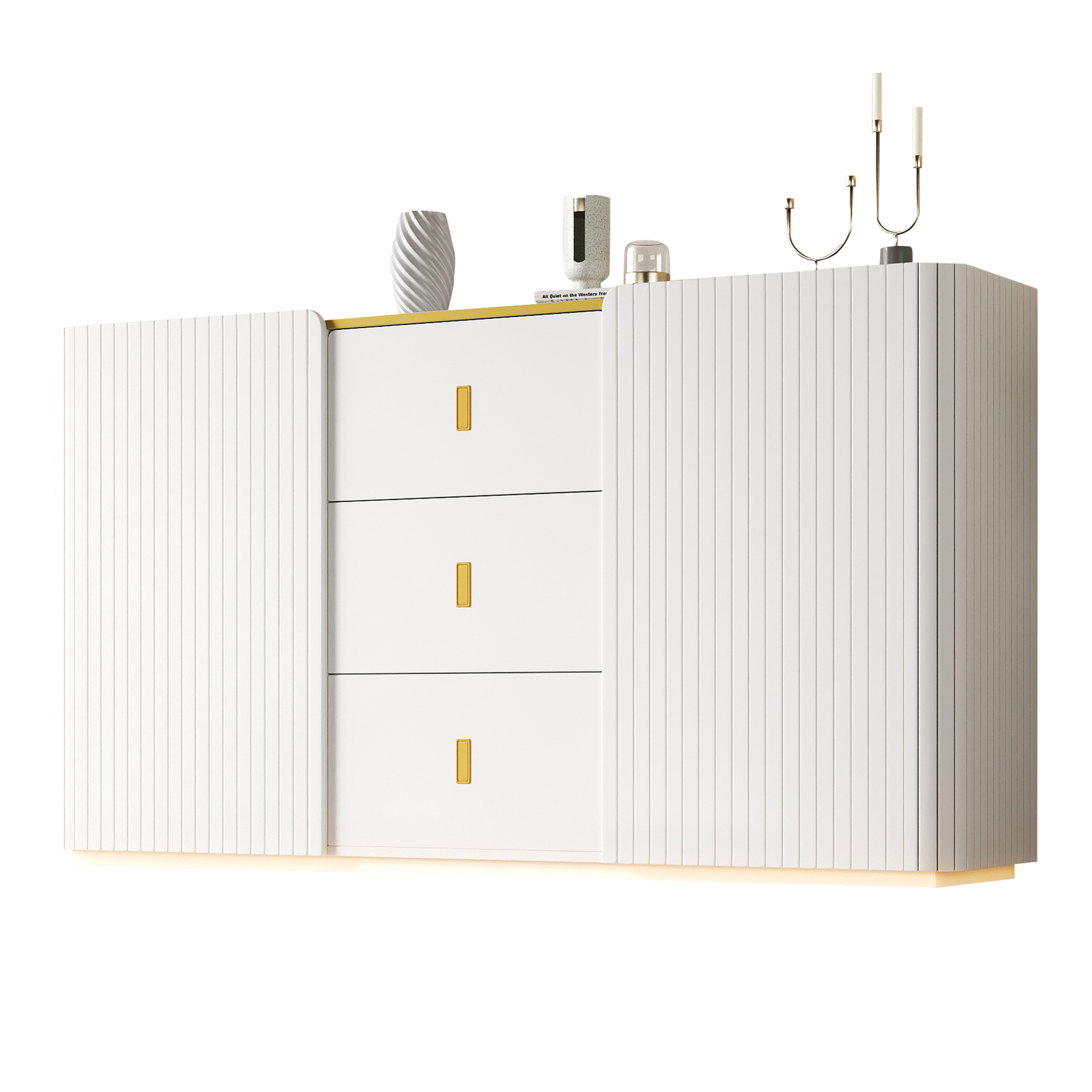 LED Sideboard, 150cm Multifunctional with 2 Doors & 2 Drawers
