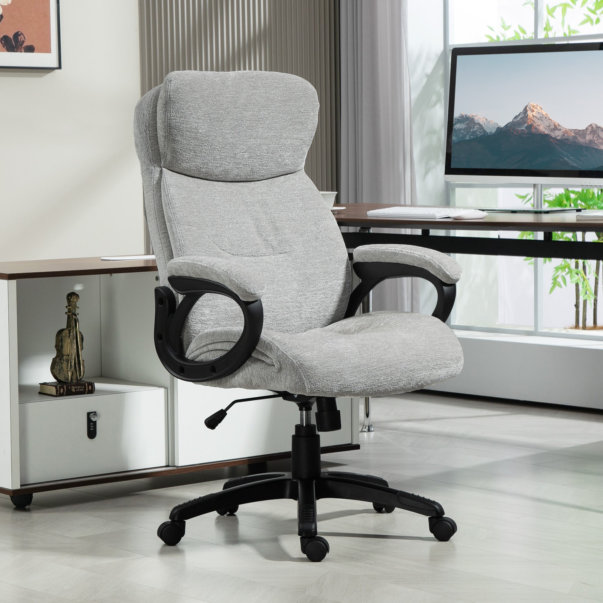 Office Chair, Rocking Function, Ergonomic, Height-Adjustable, Padded, Light Grey