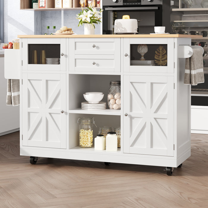 Kitchen Island Dining Trolley Sideboard Worktop Casters Adjustable Storage White