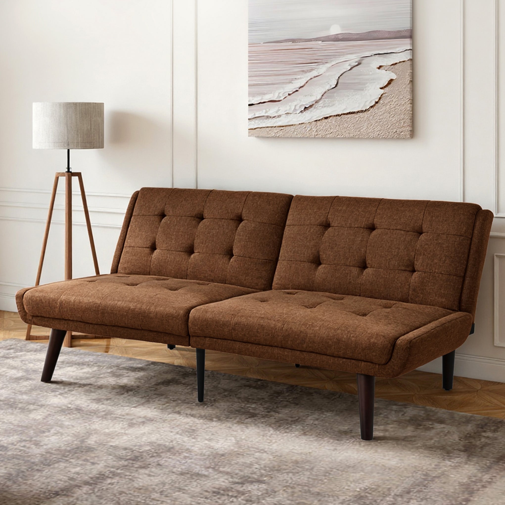 Foldable Futon Sofa Bed 146cm 5-Position Adjustable Backrest - Brown