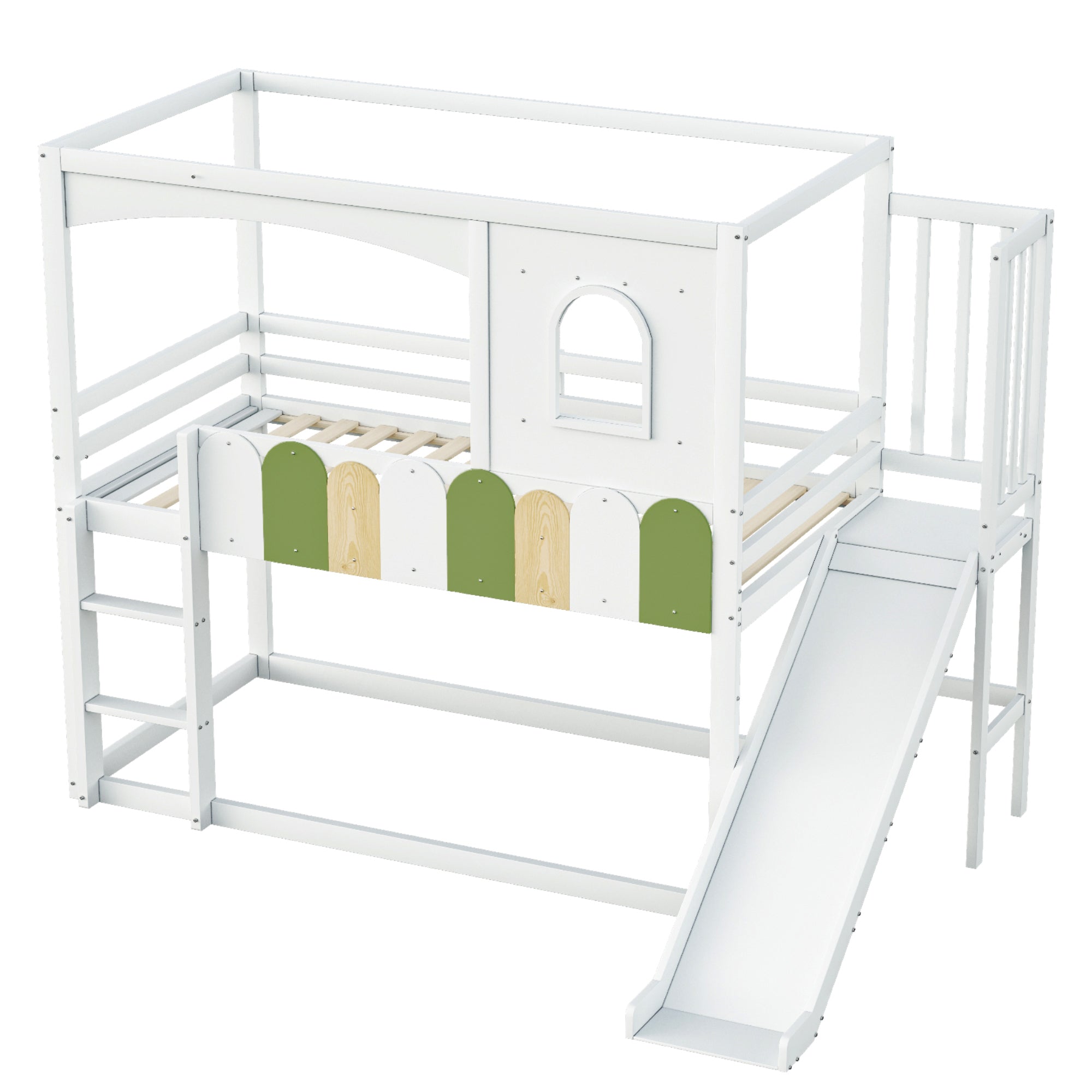 Children's House Loft Bed 90x200cm with Slide Safety Ladder White