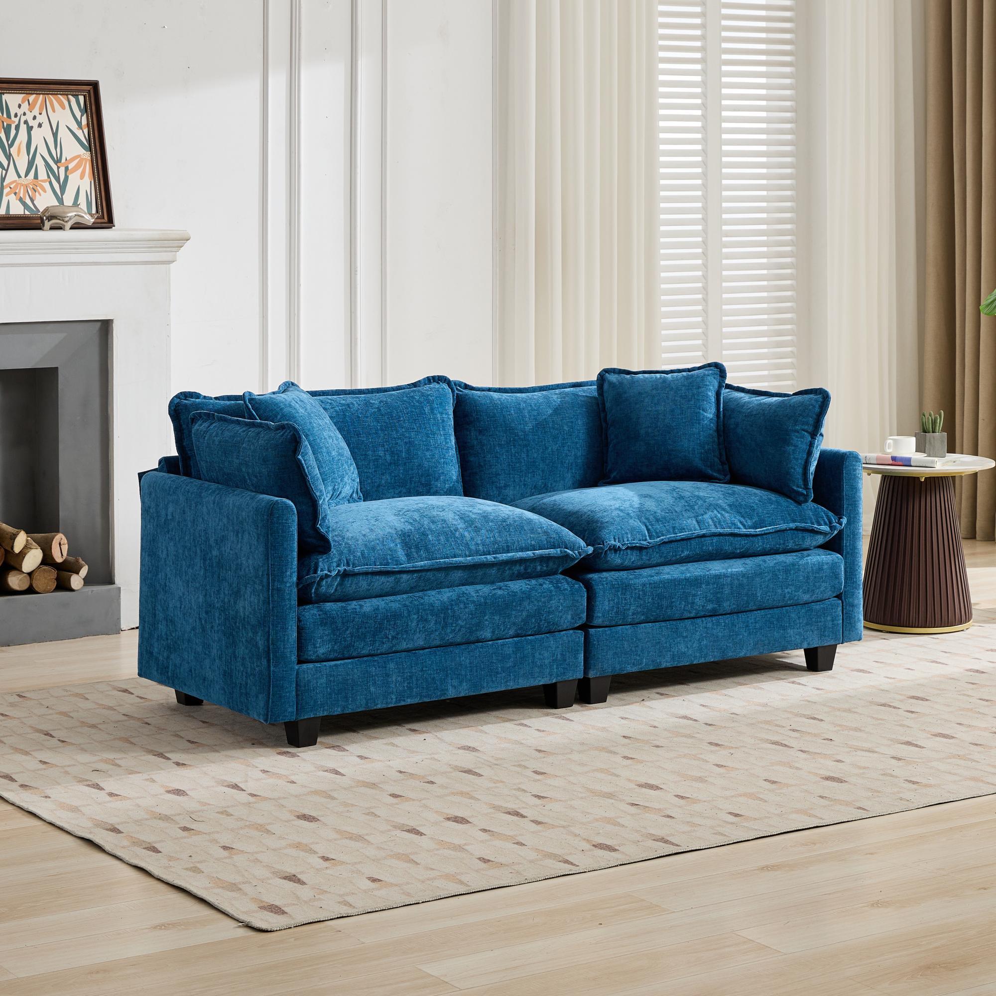 Cloud Sofa Loveseat, Modern Modular Sectional with Upholstered Seat Cushion, Blue Chenille Fabric