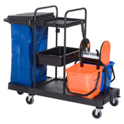 Cleaning Trolley 4-Wheel System Professional Cleaning 111x63.3x103cm, Black/Blue/Orange