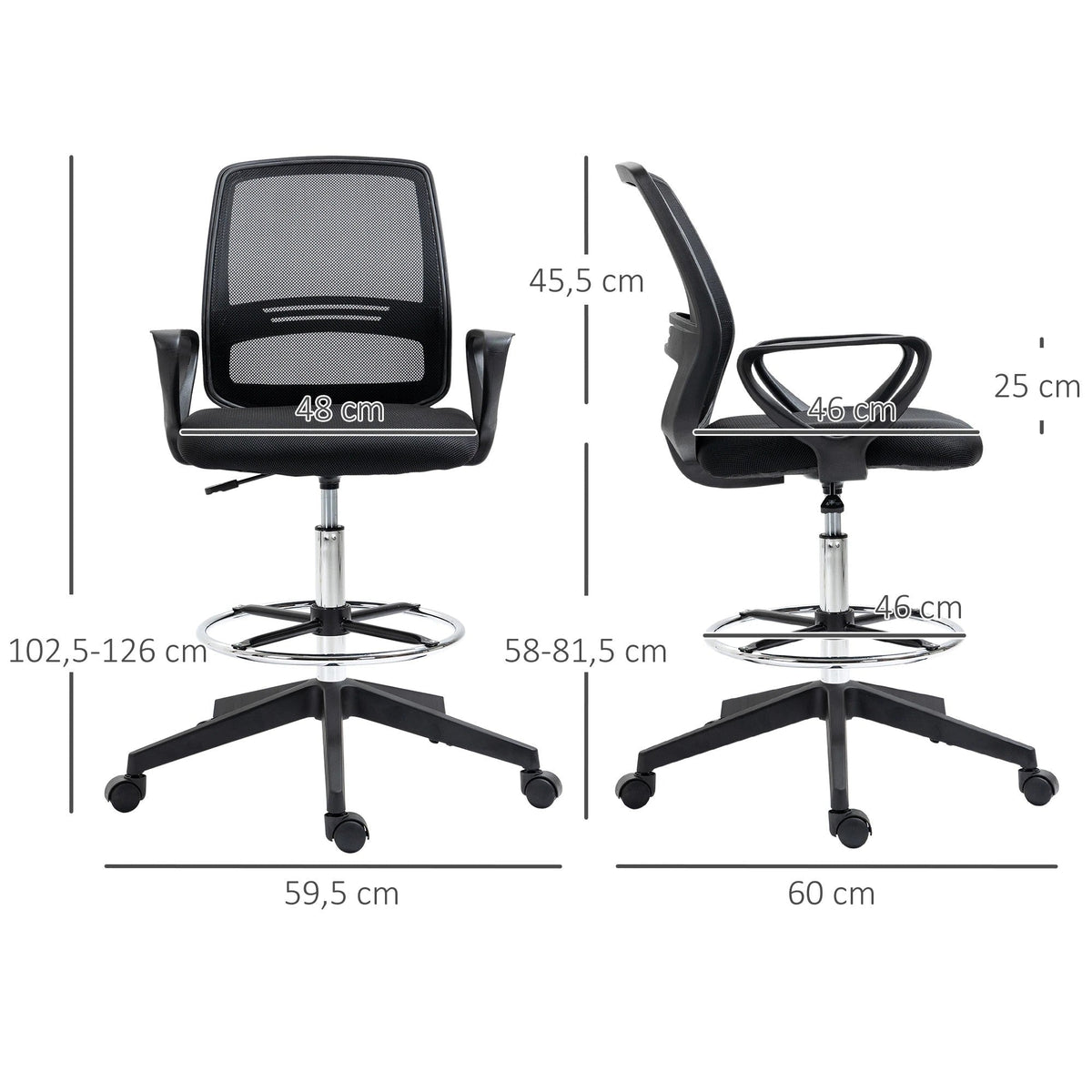Ergonomic Office Standing Chair Swivel Height-Adjustable Footrest, Metal Black