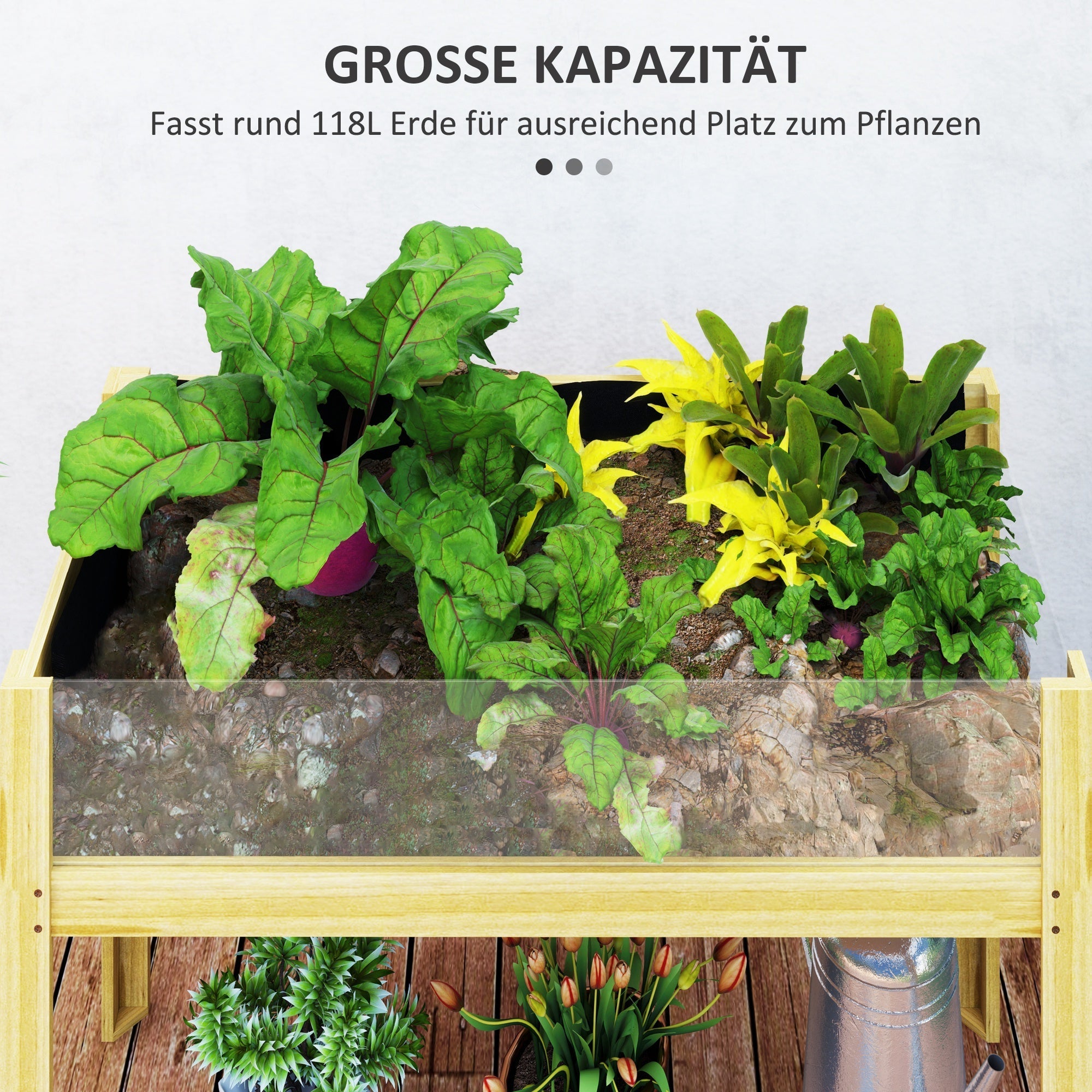 Raised Bed, Acrylic Panels Wood, Natural Wood