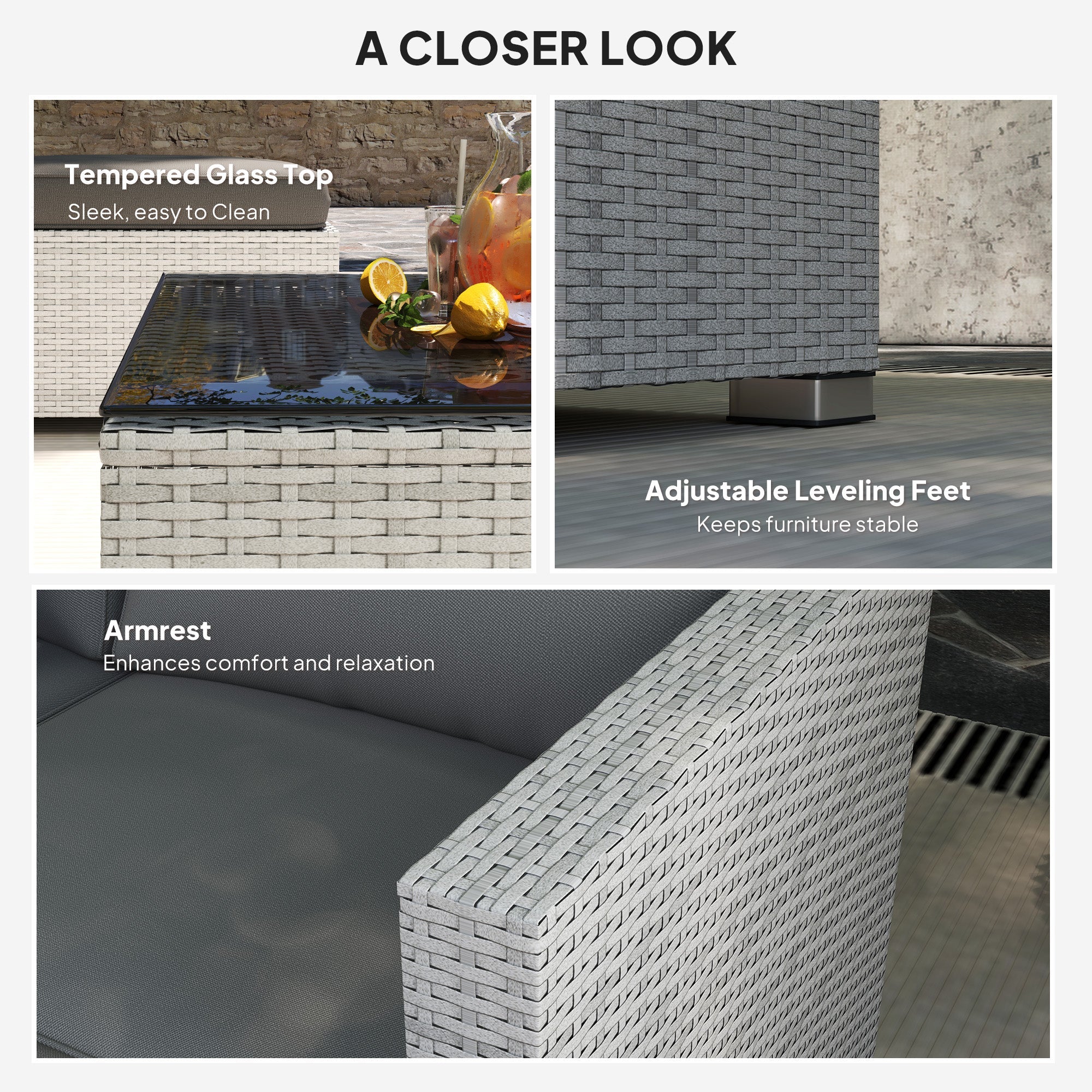 6 Piece Corner Sofa Set, Modular Garden Furniture, Mixed Grey Rattan