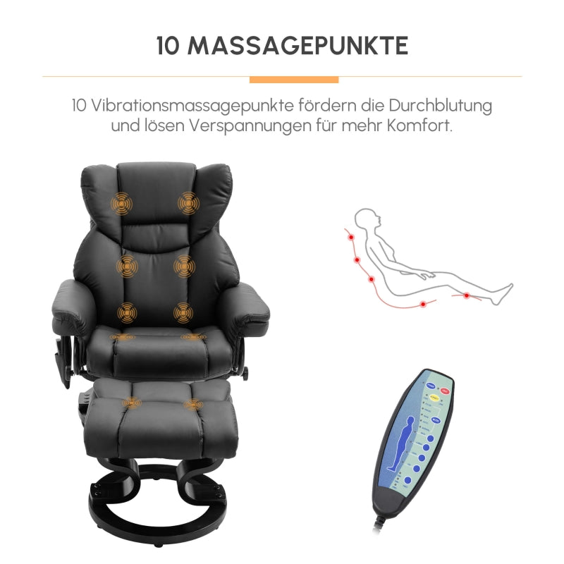 Liegesessel, Massagefunktion & Hocker, Kunstleder Schwarz