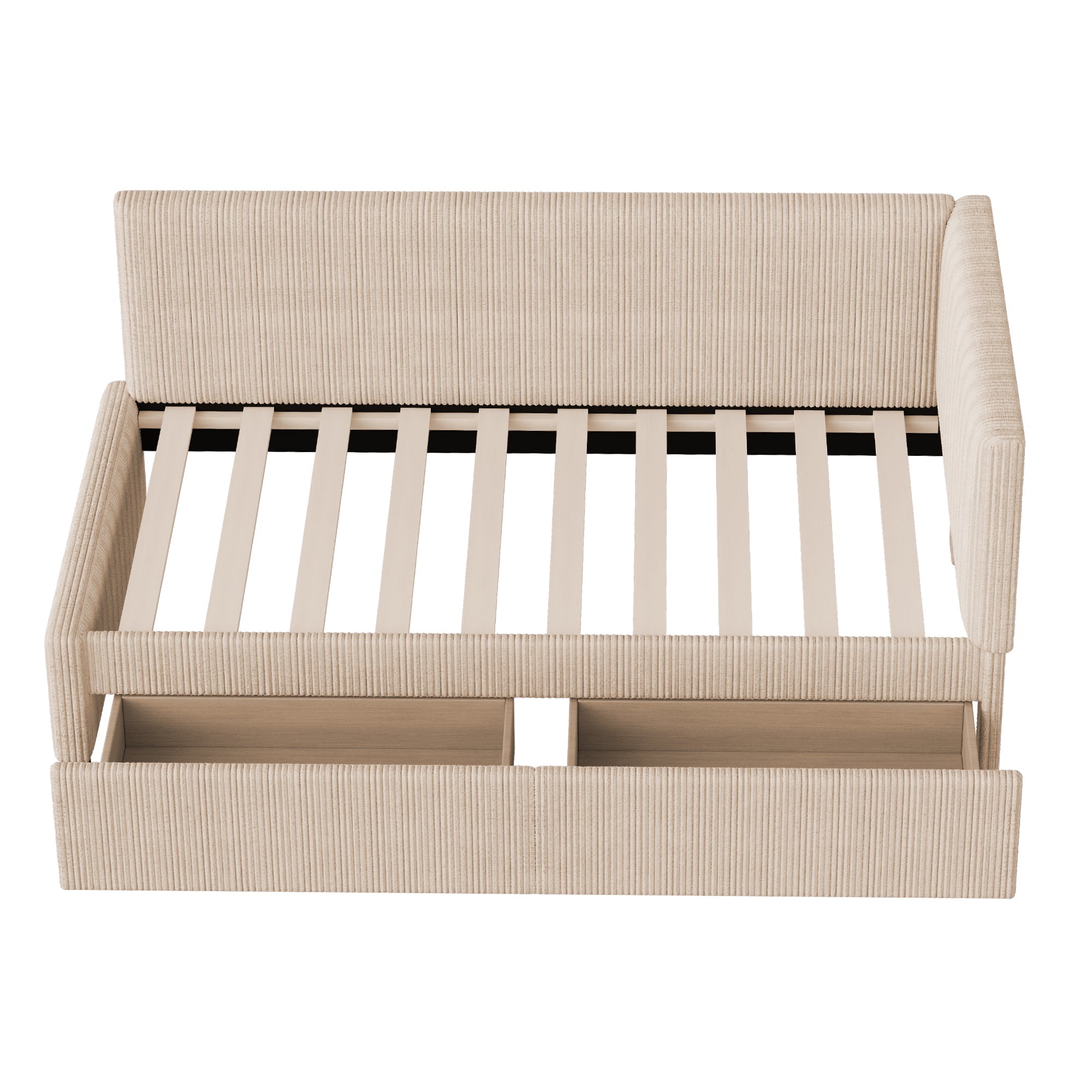 Upholstered Bed Sofa, 90x200 Multifunctional with Storage Drawers, Beige Velvet