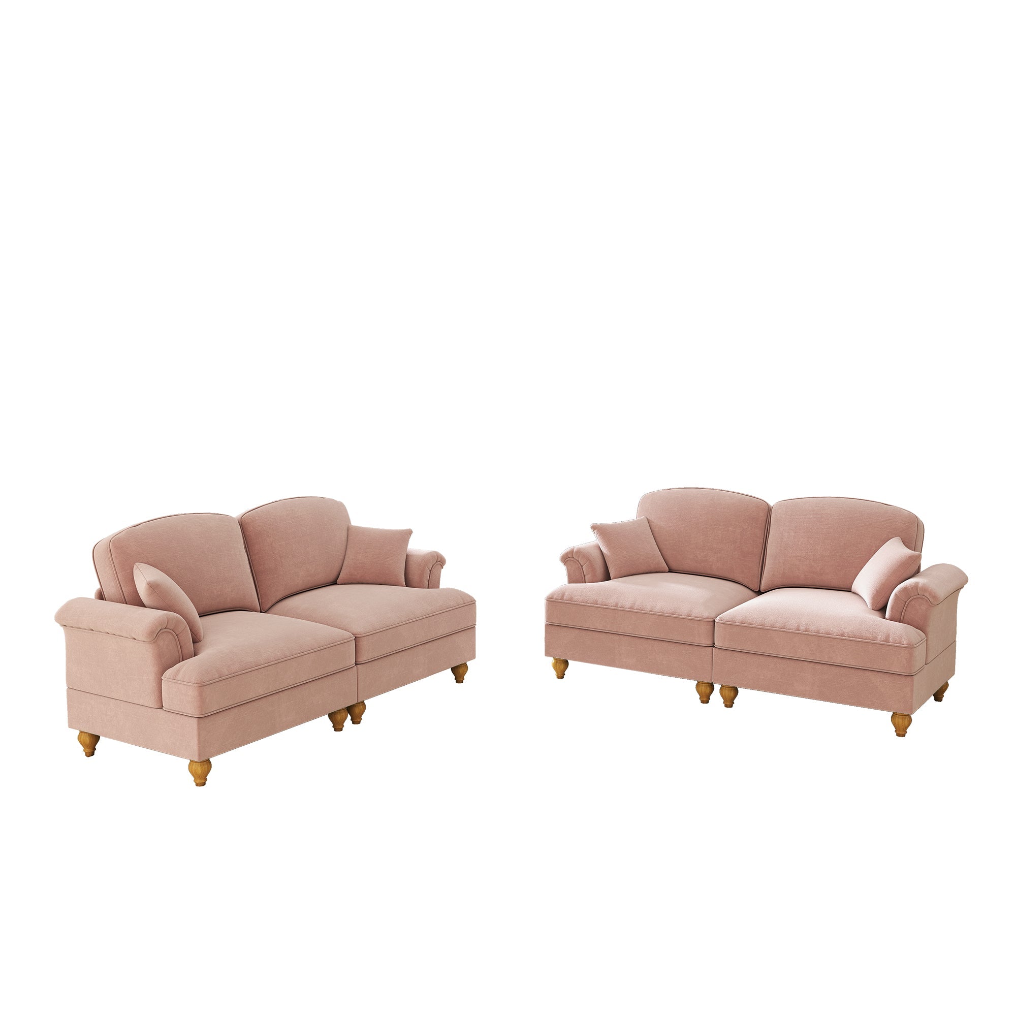 L-Shaped 2-Seater Sofa Mid-Century Movable Ottoman Chenille - Pink