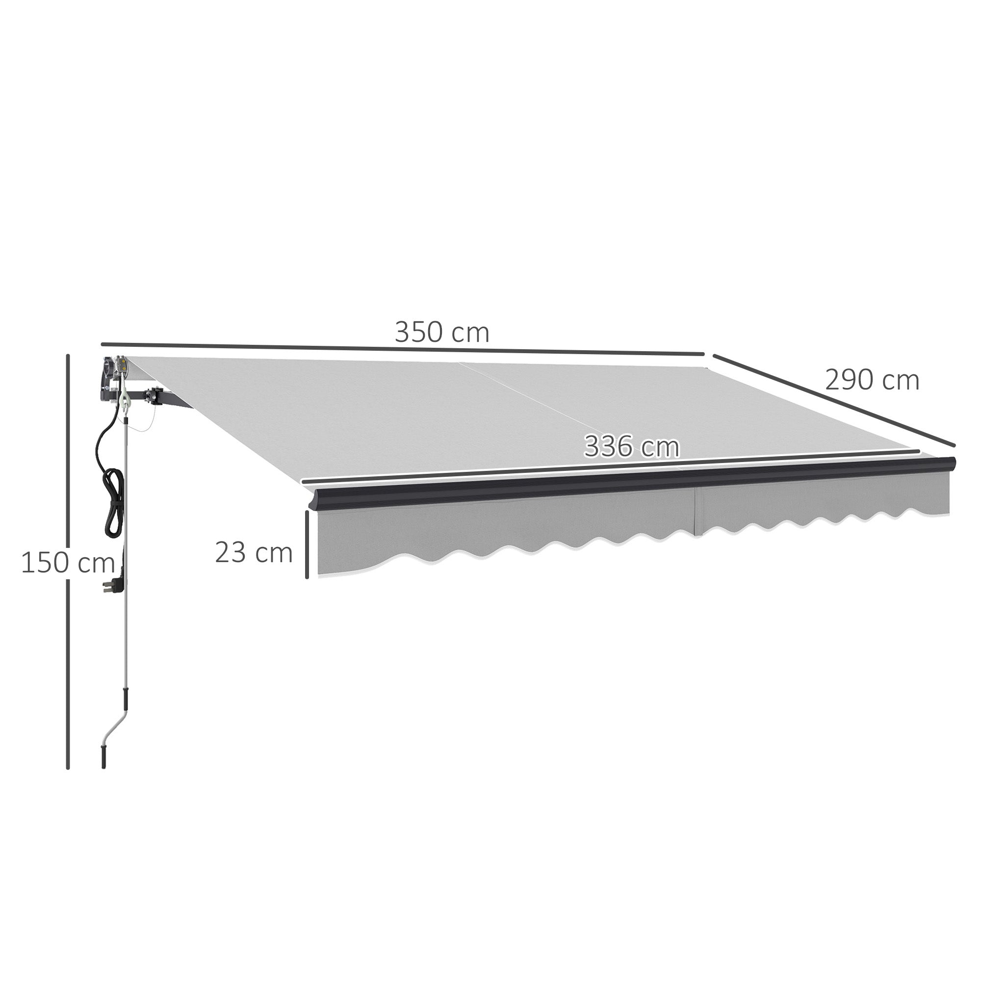 Elektrische Gelenkarmmarkise, 3,5 x 3 m, Fernbedienung, Aluminiumrahmen, UPF30+ Markisentuch, Hellgrau