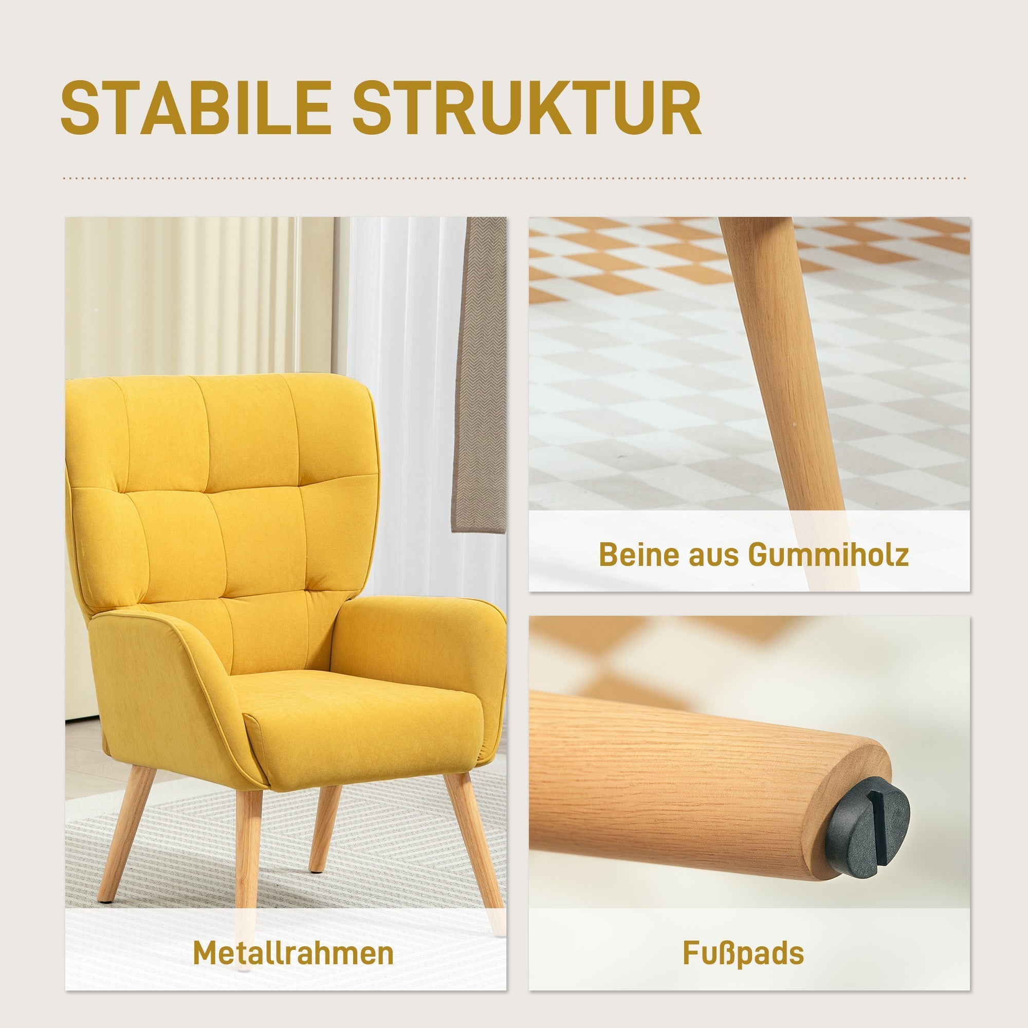 Armchair Lounge Relaxing Reading Upholstered Velvet Yellow