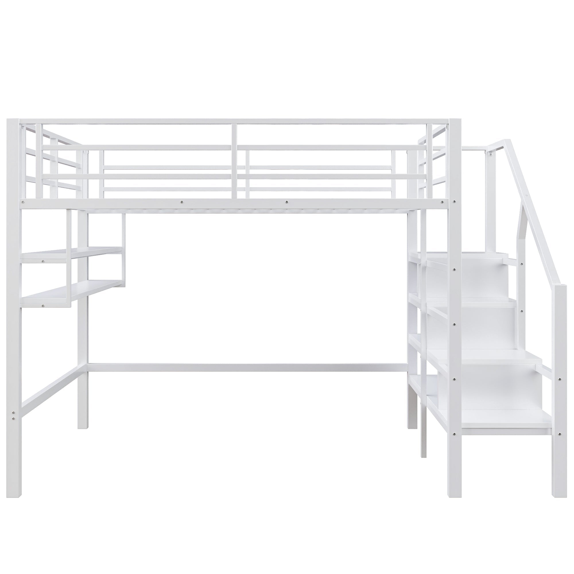 Loft Bed with Storage Ladder and Shelves, 140x200cm, White