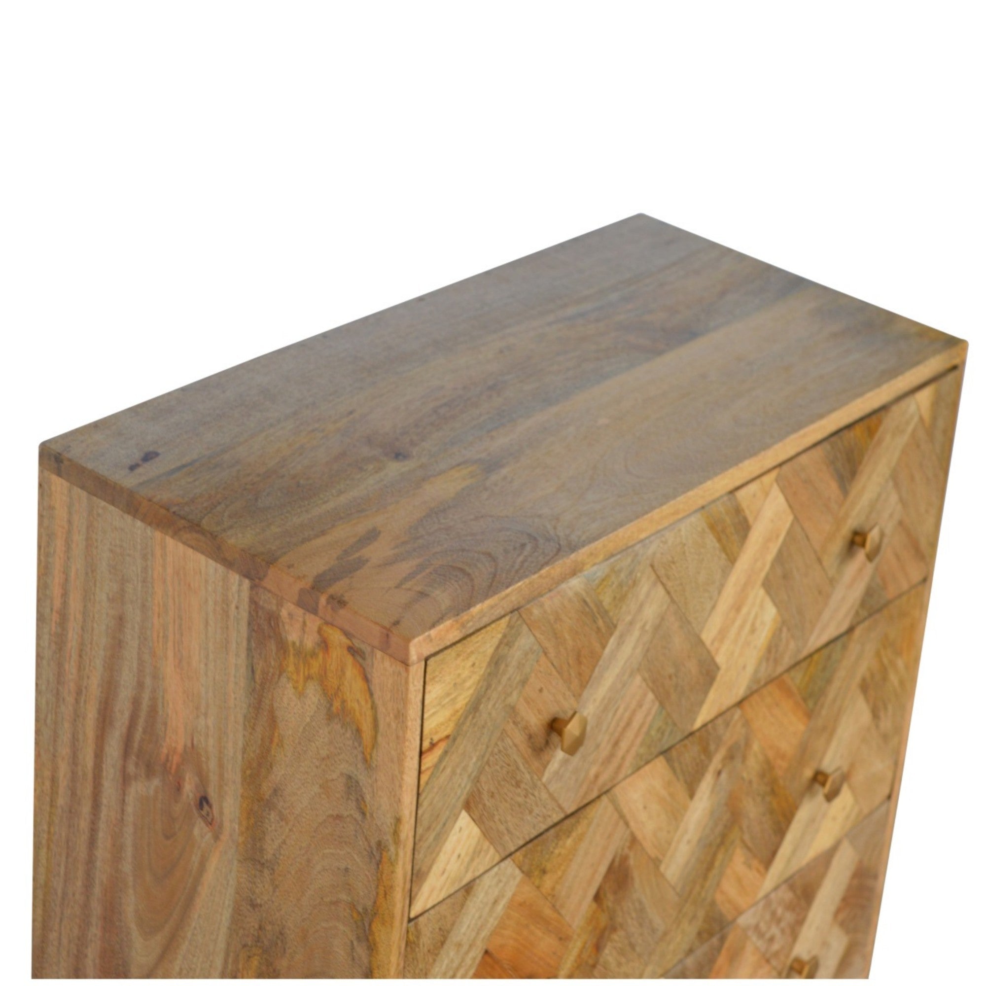 Solid Wood Chest, Zig-Zag Patchwork 3-Drawer, Light Brown