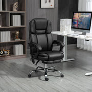 Office Chair, Ergonomic Vibration Massage Heating Reclining Footrest, Faux Leather Black