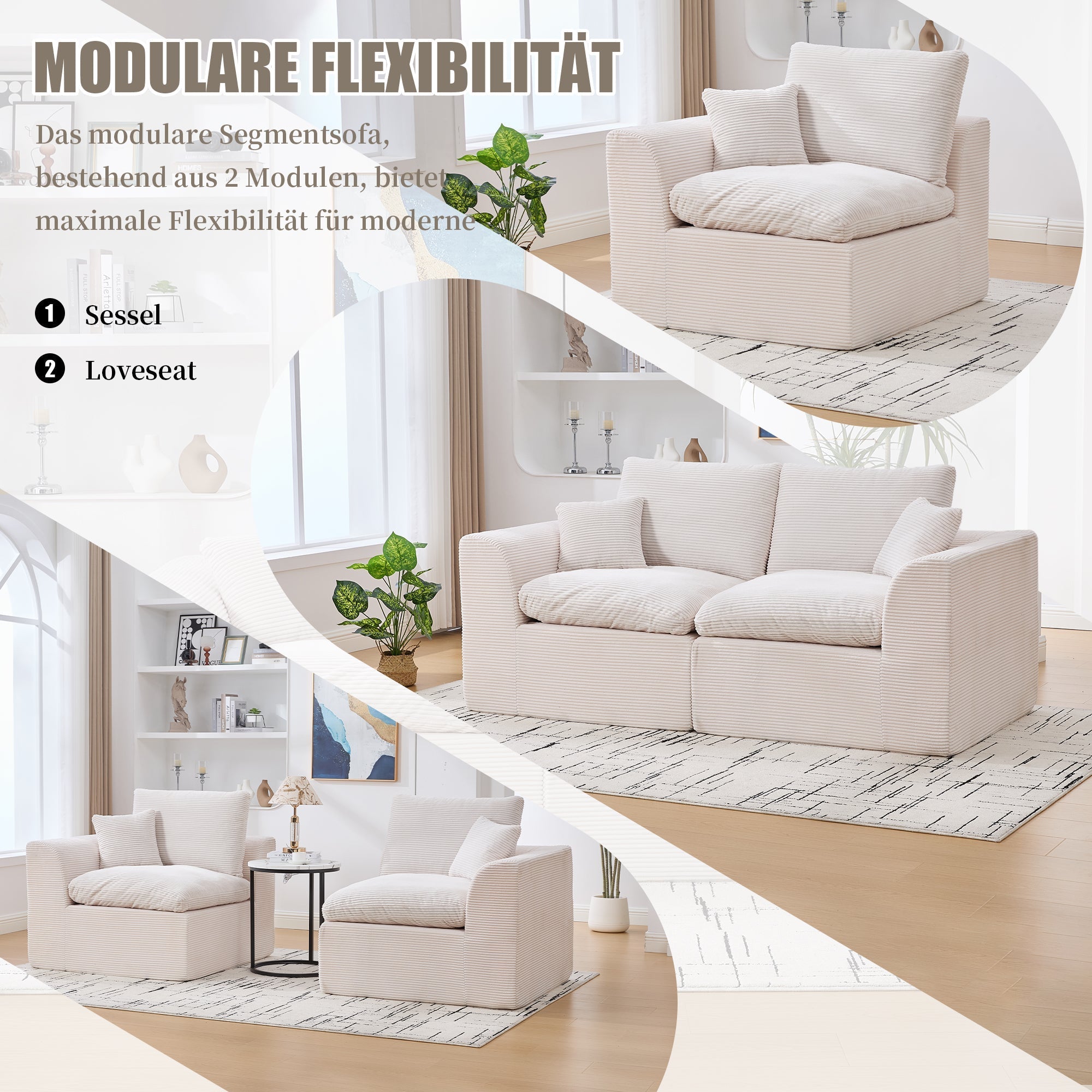 Sofa Two-Seater Modern Minimalist Nordic Style - Fabric