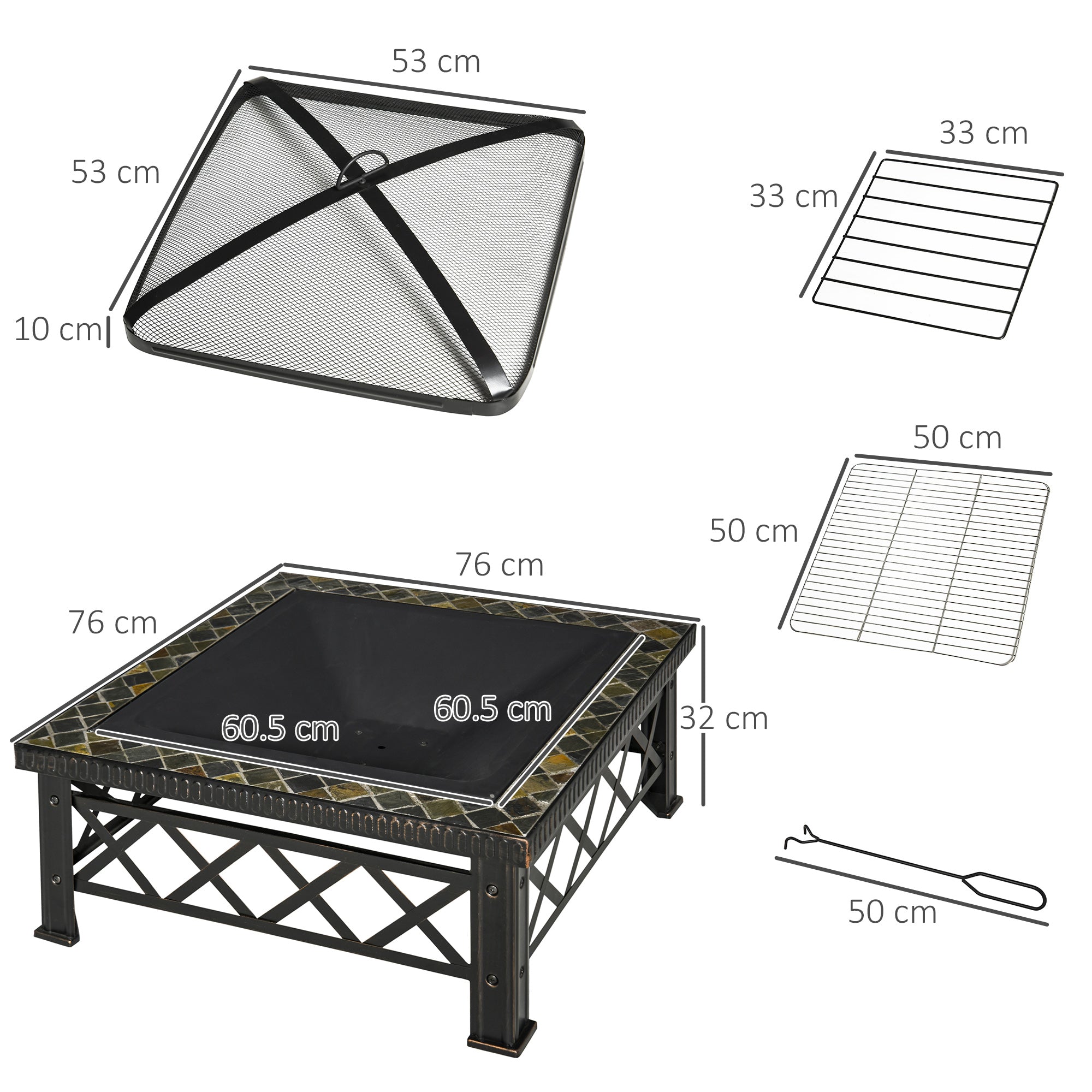 Fire Bowl 3-in-1 with Spark Guard & Grill Grate, Black