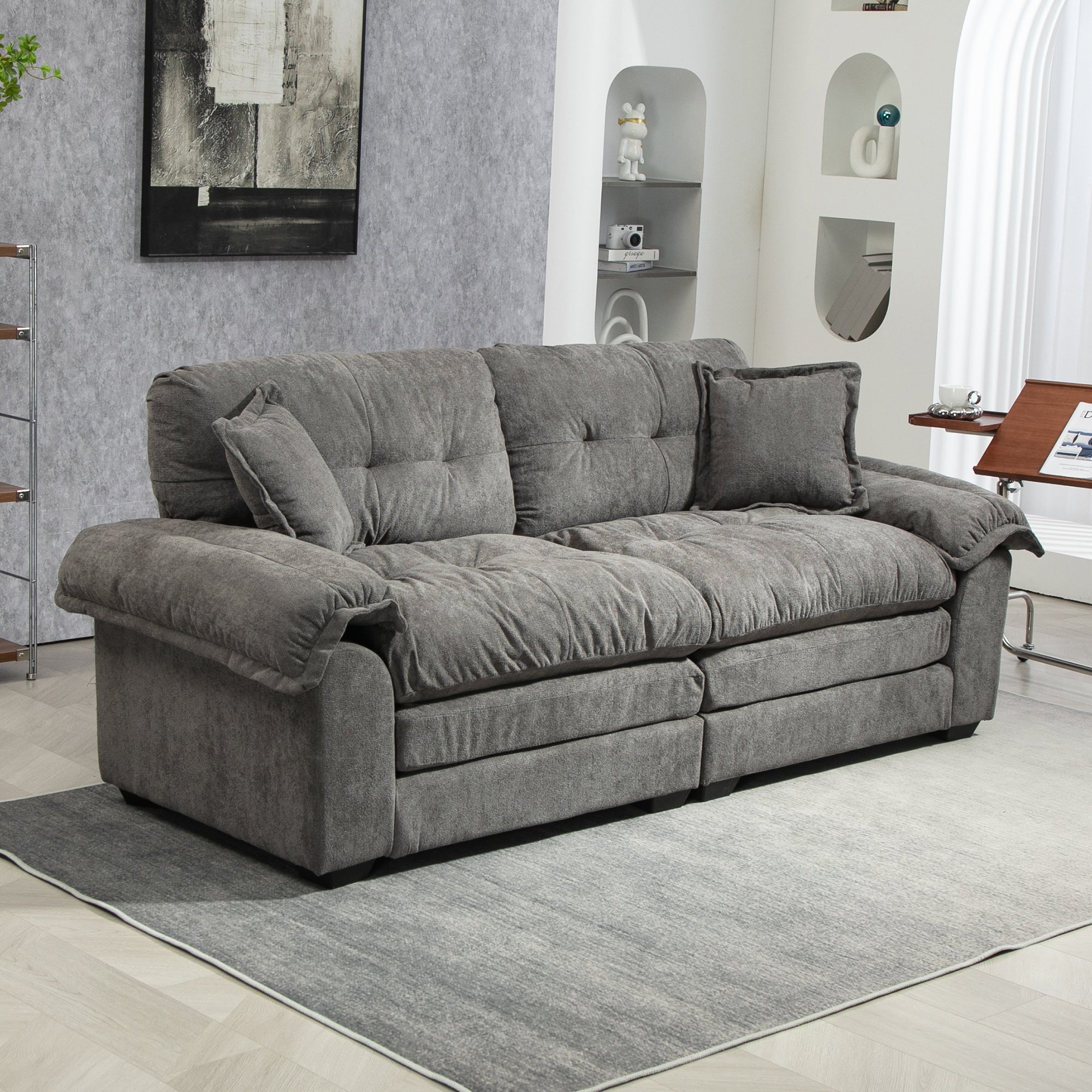 213 cm Two-Seater Sofa with Double Layer Cushions and Memory Foam, Chenille