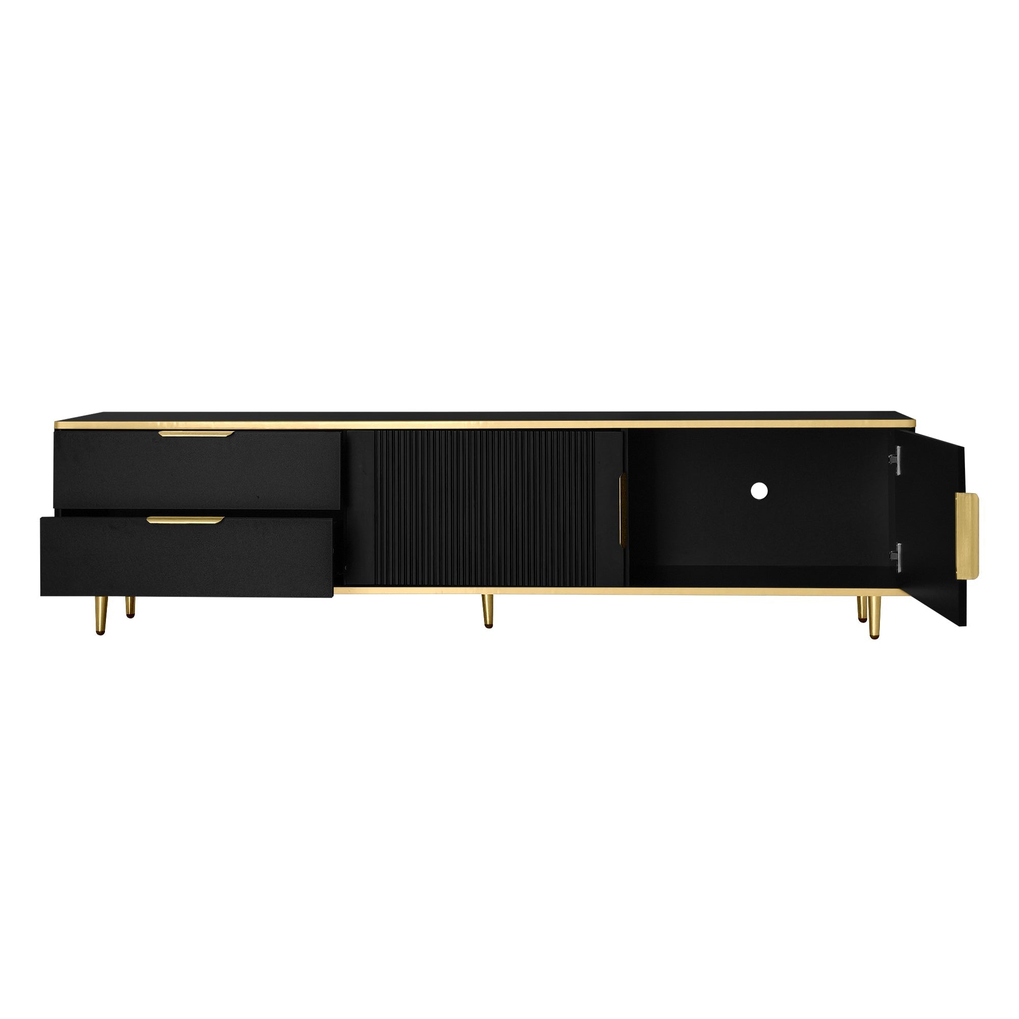 TV Cabinet, Lowboard with Carved Structure, Golden Accents