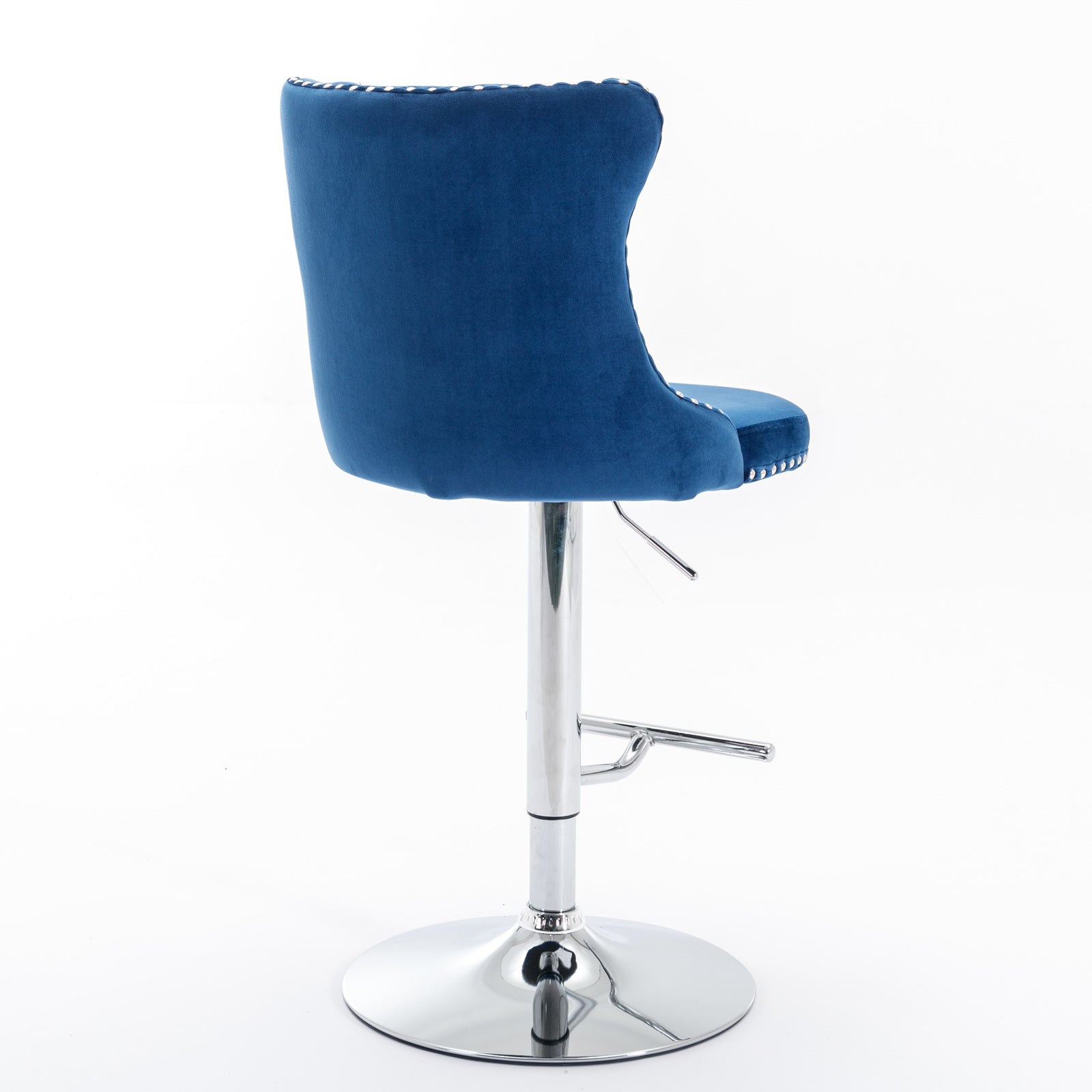 Swivel Velvet Barstools Adjustable Height Tufted Chrome Base Set of 2 - Blue