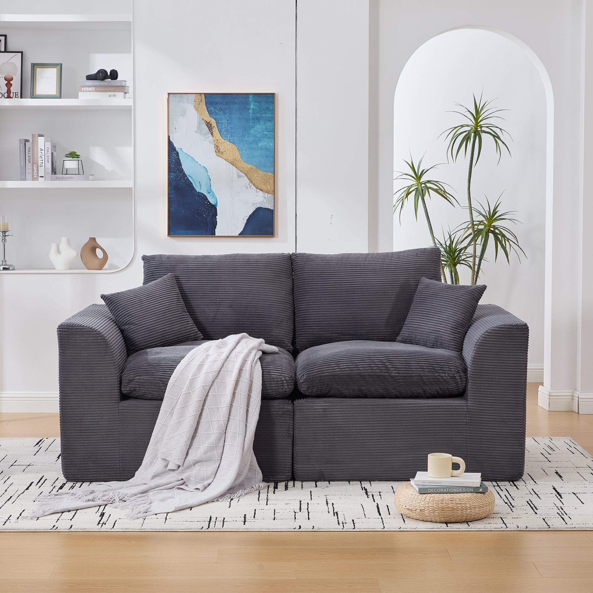 Two-seater Sofa Modern Minimalist Nordic Style with Cushions Fabric