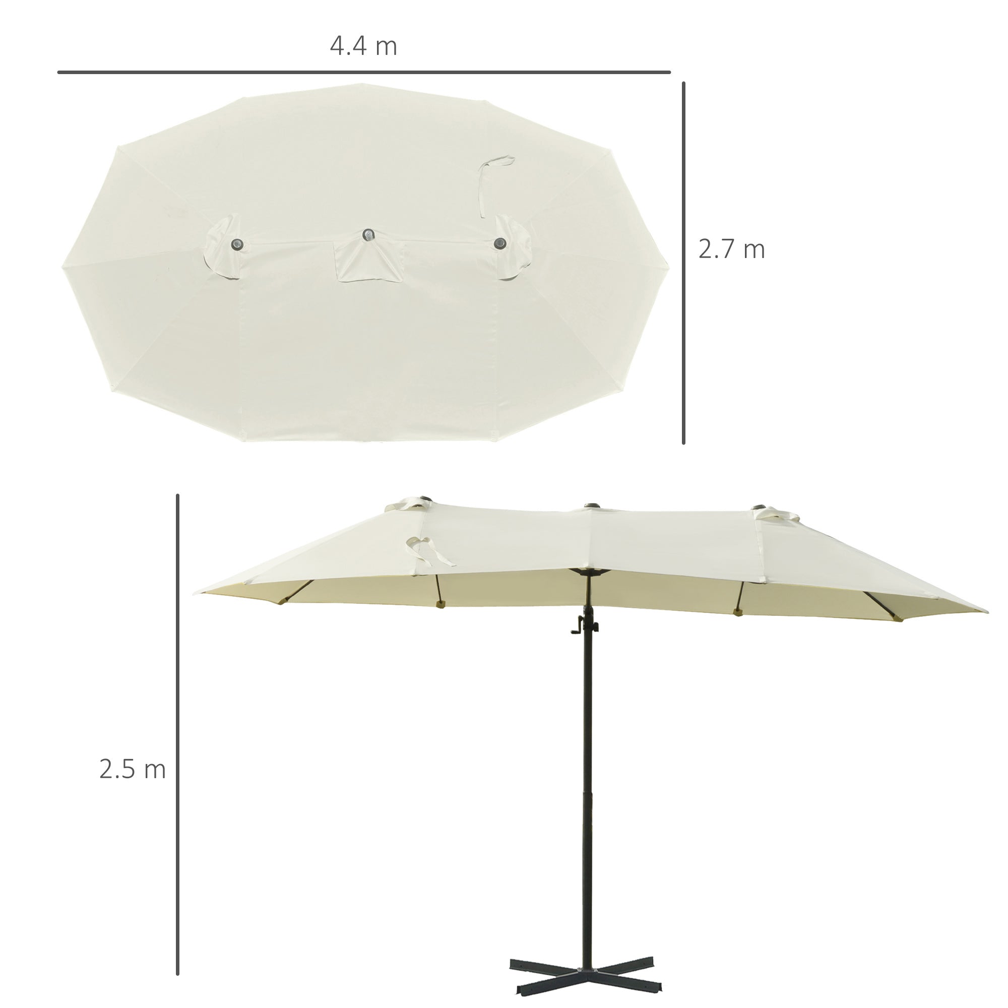 Double Parasol Cantilever Sun Protection Adjustable Crank Metal Cream White